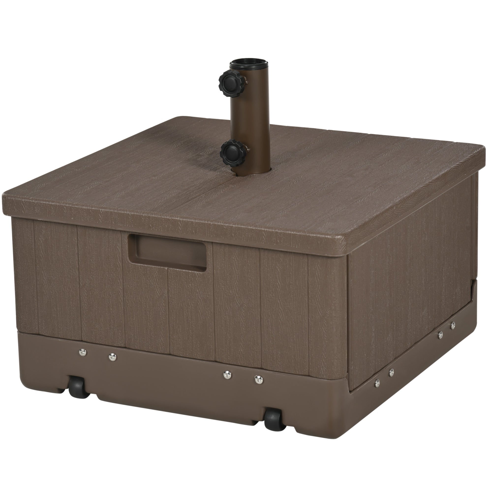 Parasol Base Weights Side Table Planter with Drainage Wheels and Handles PE and Metal Dim. 53L x 53W x 47H cm Brown