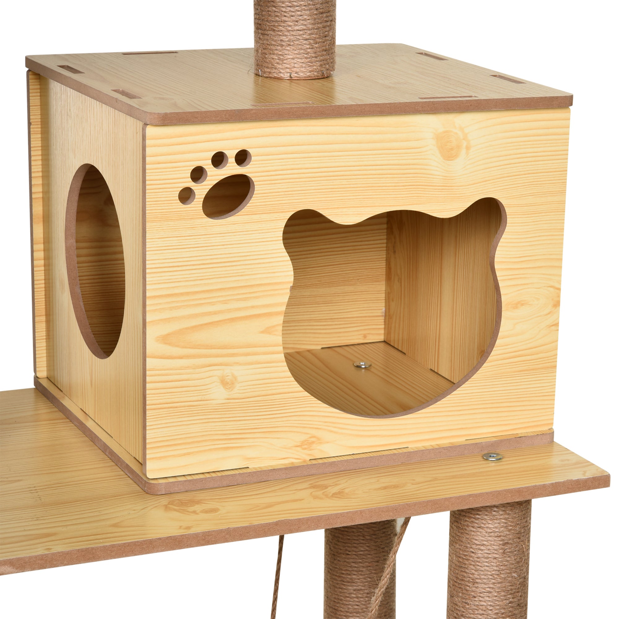 Cat Scratching Tree Height 130 cm Cat Tower with Sisal Scratching Posts 2 Beds Hammock Cave Hanging Ball and Ramp 60x40x130 cm Natural