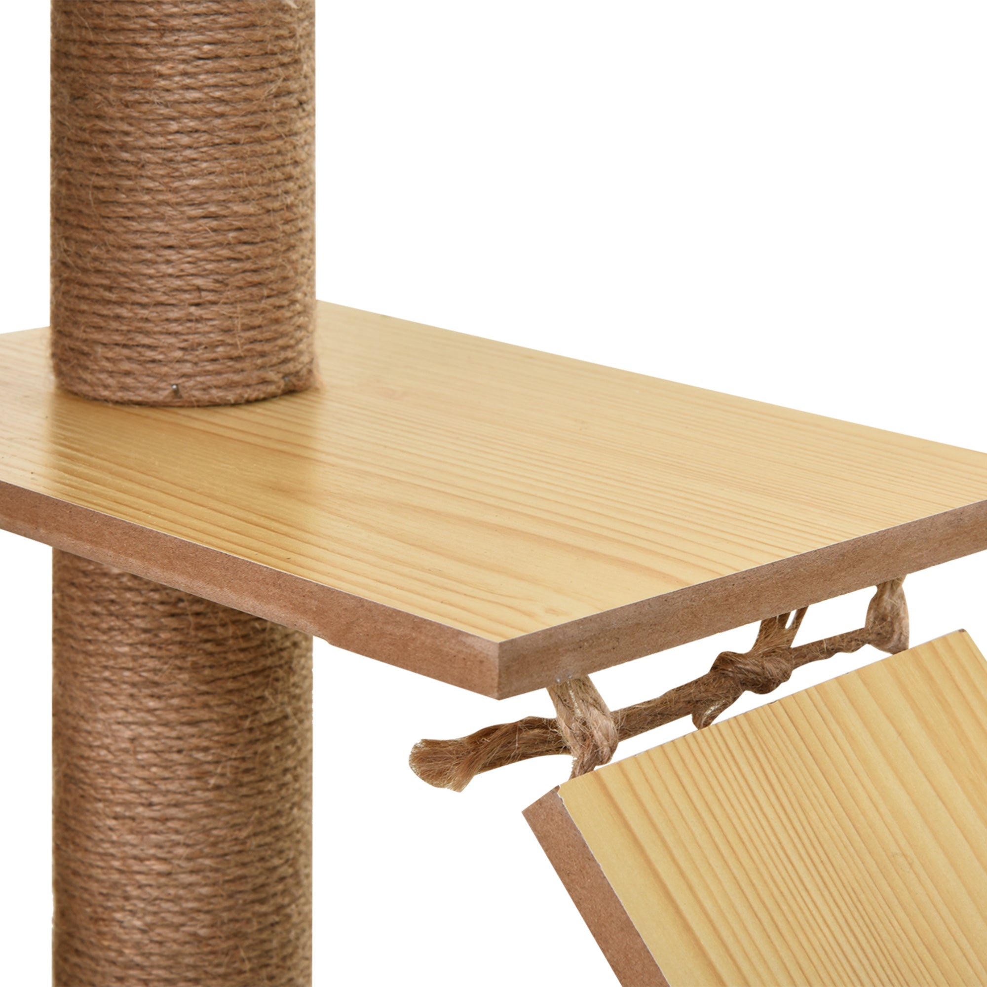 Cat Scratching Tree Height 130 cm Cat Tower with Sisal Scratching Posts 2 Beds Hammock Cave Hanging Ball and Ramp 60x40x130 cm Natural
