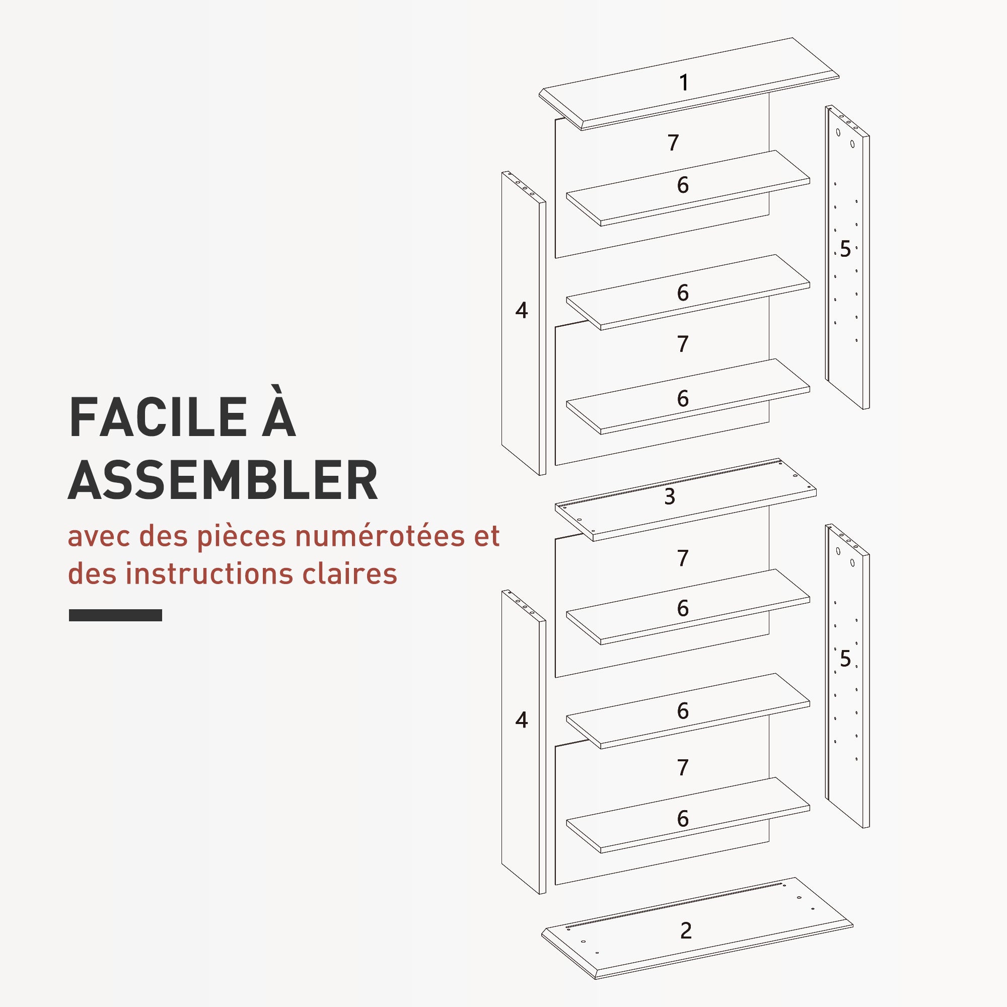 CD and DVD Storage, multimedia storage unit with 8 compartments and 6 adjustable shelves, max capacity 360 CDs/185 DVDs and Blu-rays, 58 x 24 x 124.5 cm, white
