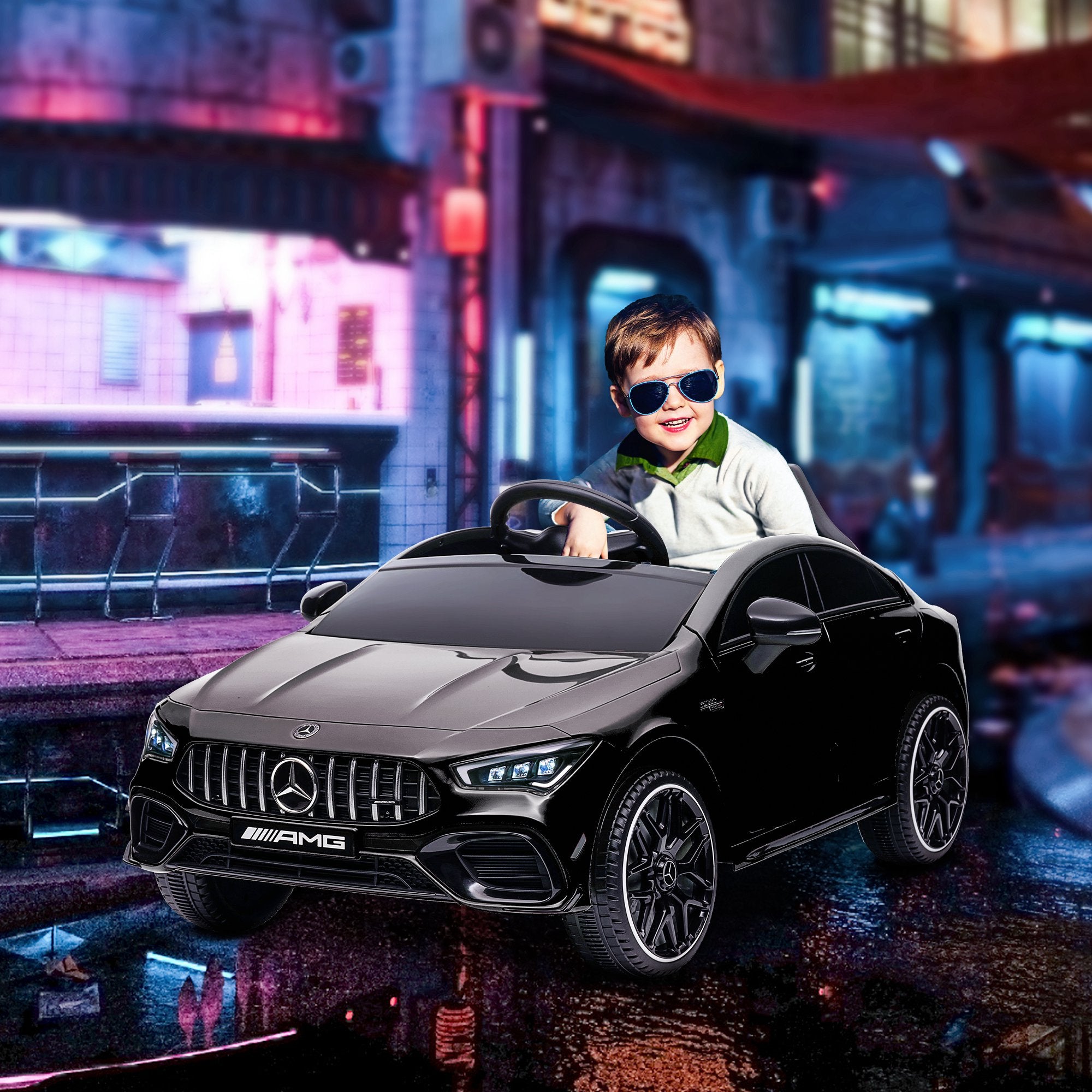 Children's Electric Car Mercedes-benz AMG CLA 45, 12V Kids Car with 2.4GHz Remote Control, Music, Electric Vehicle with Light, USB/MP3 Connection, Kids Vehicle with Horn, for 3-6 Years, Black
