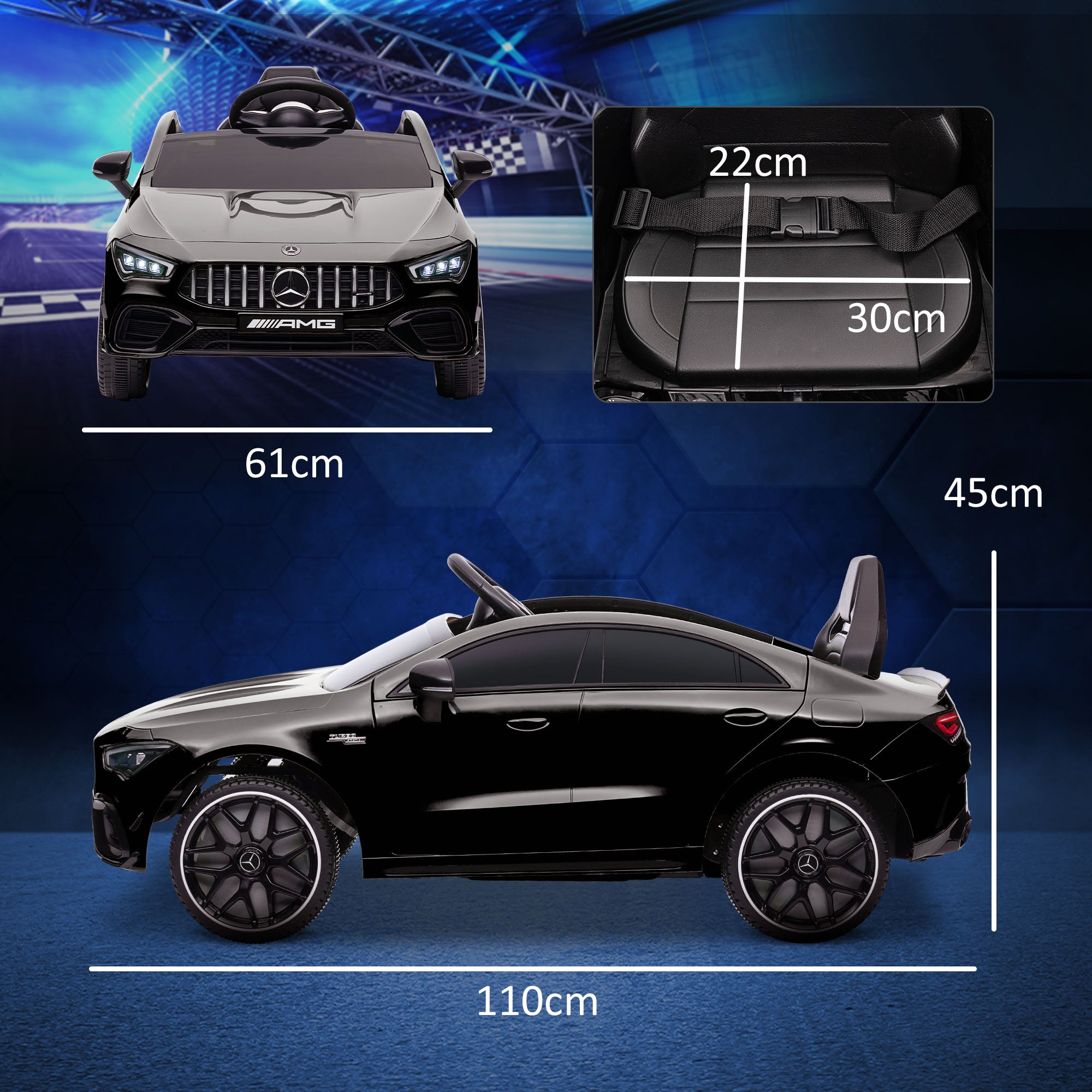 Children's Electric Car Mercedes-benz AMG CLA 45, 12V Kids Car with 2.4GHz Remote Control, Music, Electric Vehicle with Light, USB/MP3 Connection, Kids Vehicle with Horn, for 3-6 Years, Black