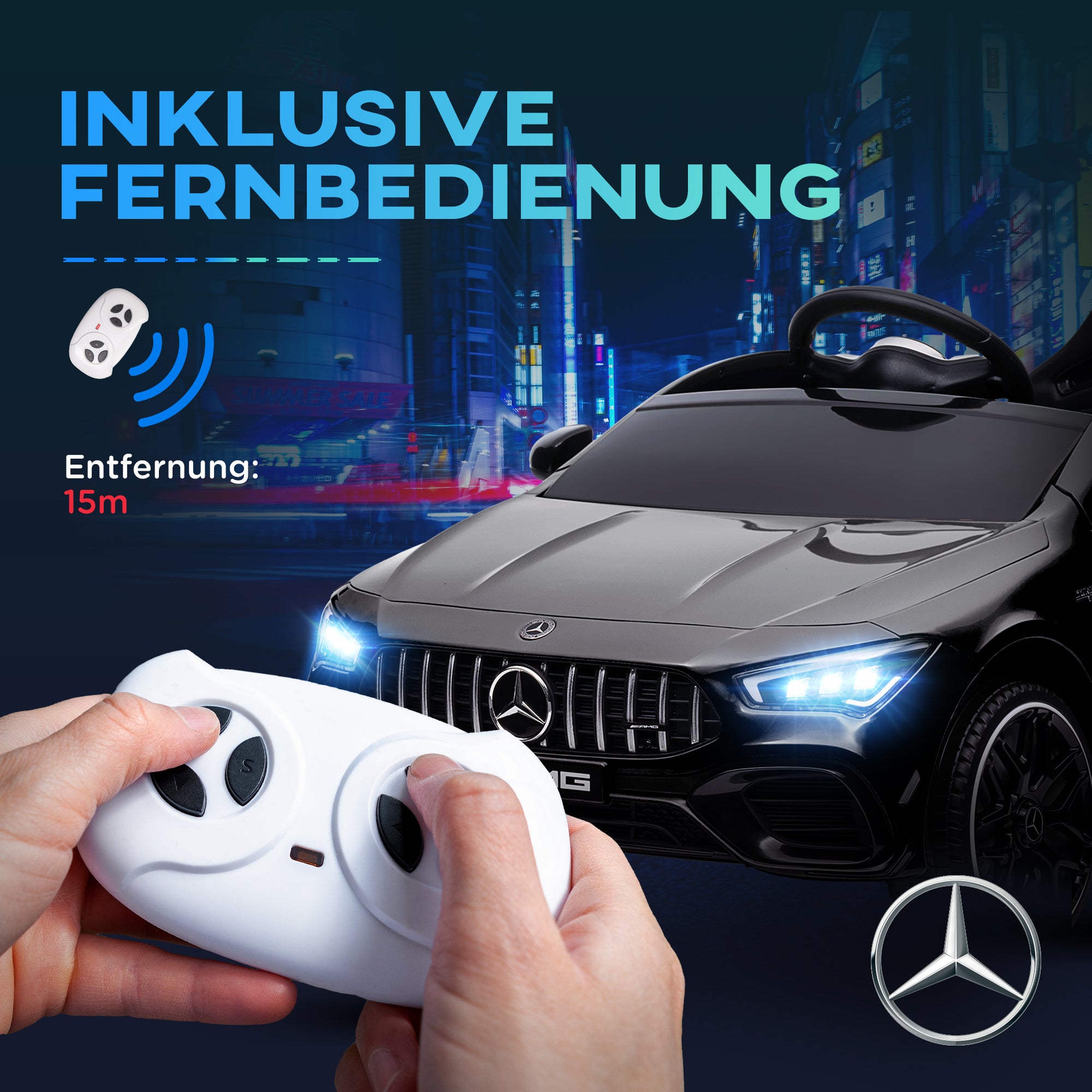 Children's Electric Car Mercedes-benz AMG CLA 45, 12V Kids Car with 2.4GHz Remote Control, Music, Electric Vehicle with Light, USB/MP3 Connection, Kids Vehicle with Horn, for 3-6 Years, Black