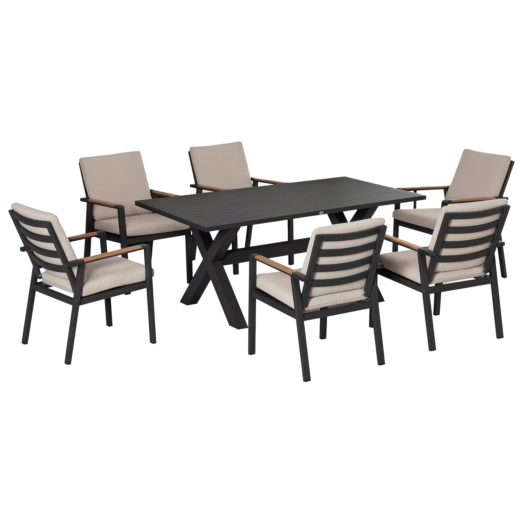 7-Piece Patio Set Dining Group Balcony Furniture 1 Table + 6 Chairs Patio Furniture Set Seating Group with Cushions Weatherproof Aluminum Frame Black + Gray