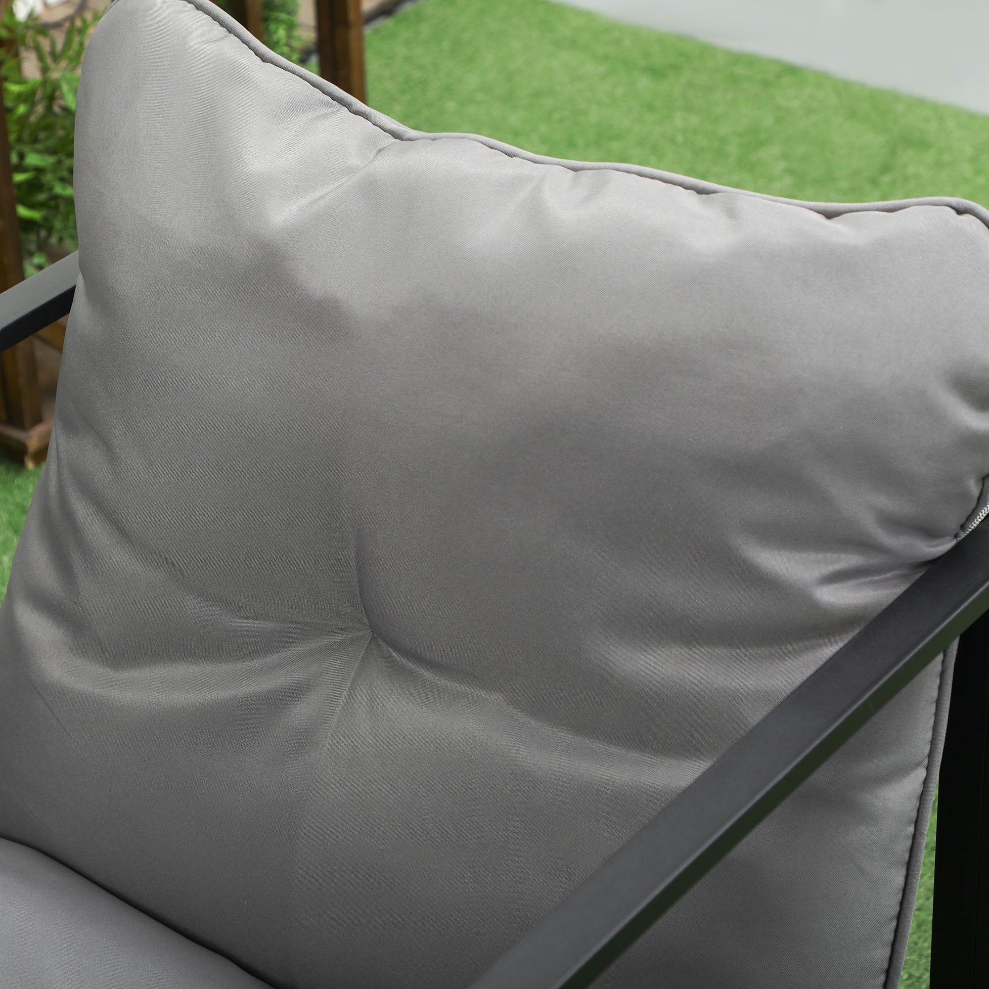 Garden Furniture Set 4 Persons Steel Weatherproof Balcony Furniture Set with 2-Seater Sofa, Armchair Glass Table Seat Cushions Outdoor Seating Group Patio Furniture Garden Set for Garden Terrace Balcony Gray+Black