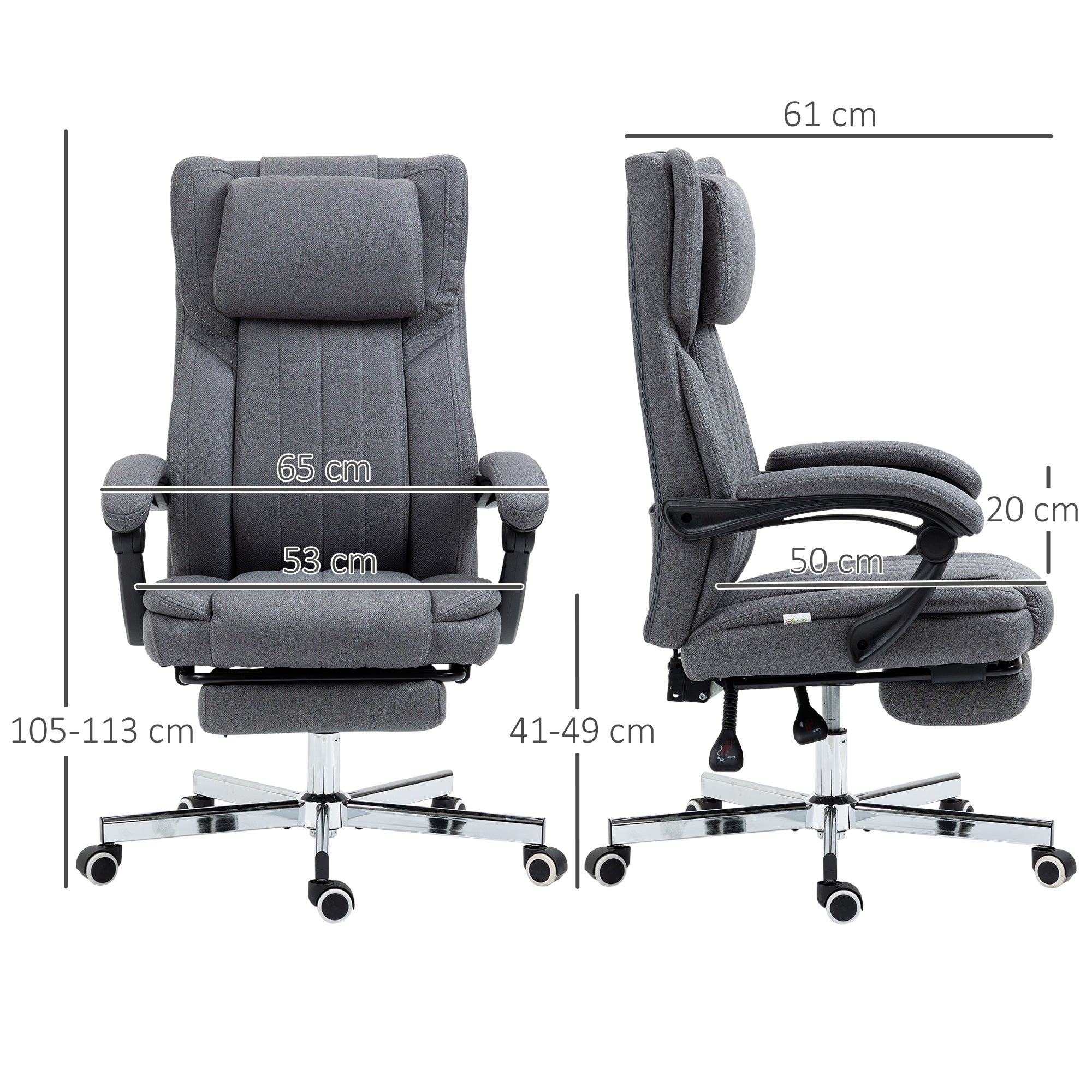 Office Chair Ergonomic Desk Chair Adjustable Height Reclining Backrest Armrests Footrest and Headrest Swivel Office Chair with Wheels 65x61x105-113cm Dark Gray