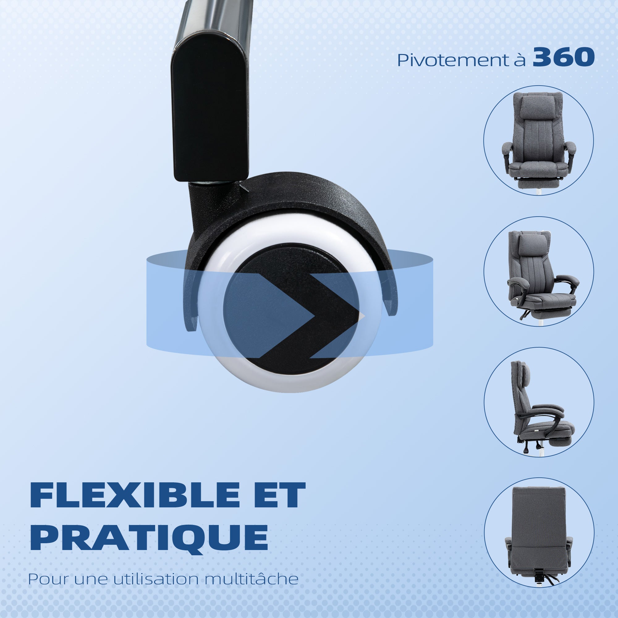 Office Chair Ergonomic Desk Chair Adjustable Height Reclining Backrest Armrests Footrest and Headrest Swivel Office Chair with Wheels 65x61x105-113cm Dark Gray