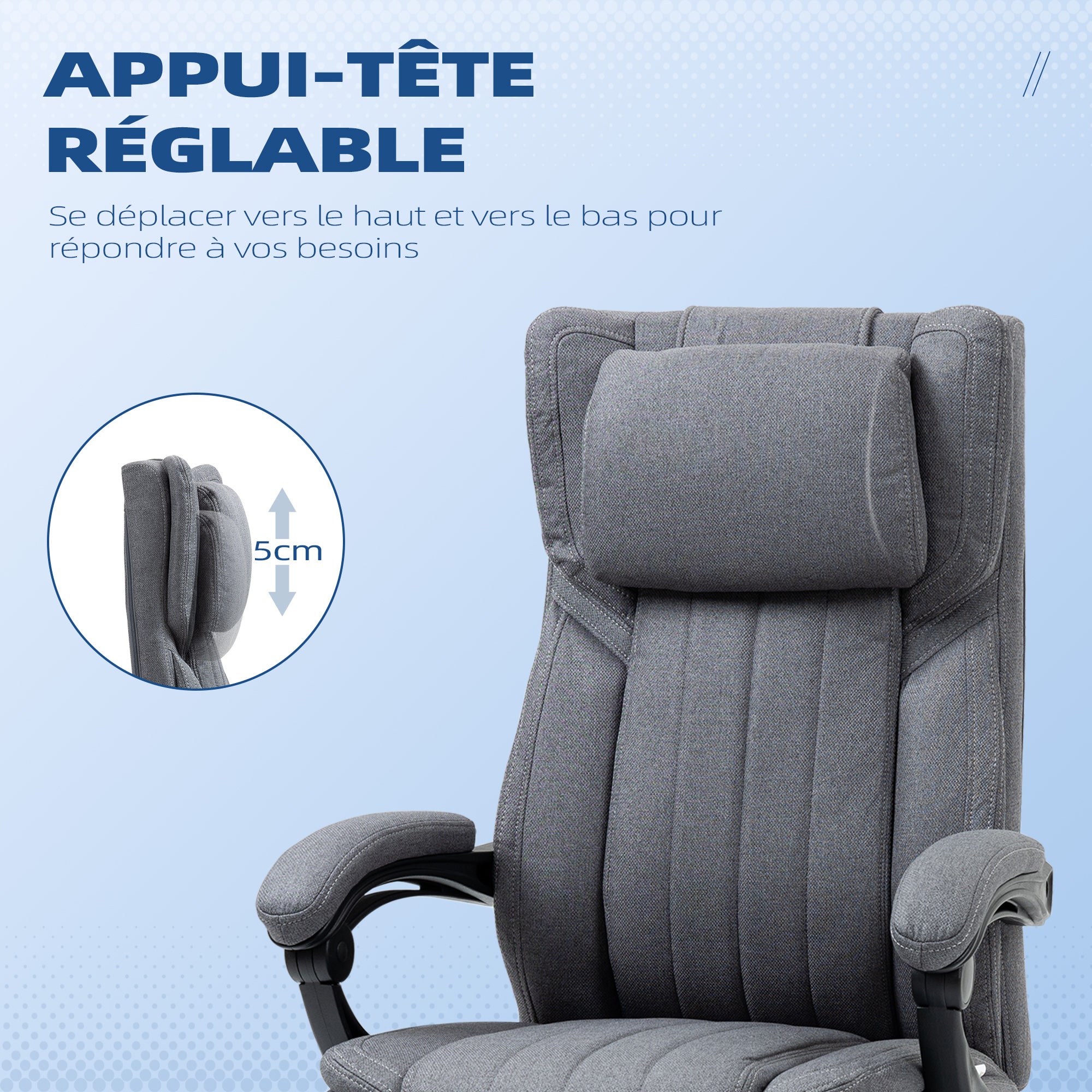 Office Chair Ergonomic Desk Chair Adjustable Height Reclining Backrest Armrests Footrest and Headrest Swivel Office Chair with Wheels 65x61x105-113cm Dark Gray