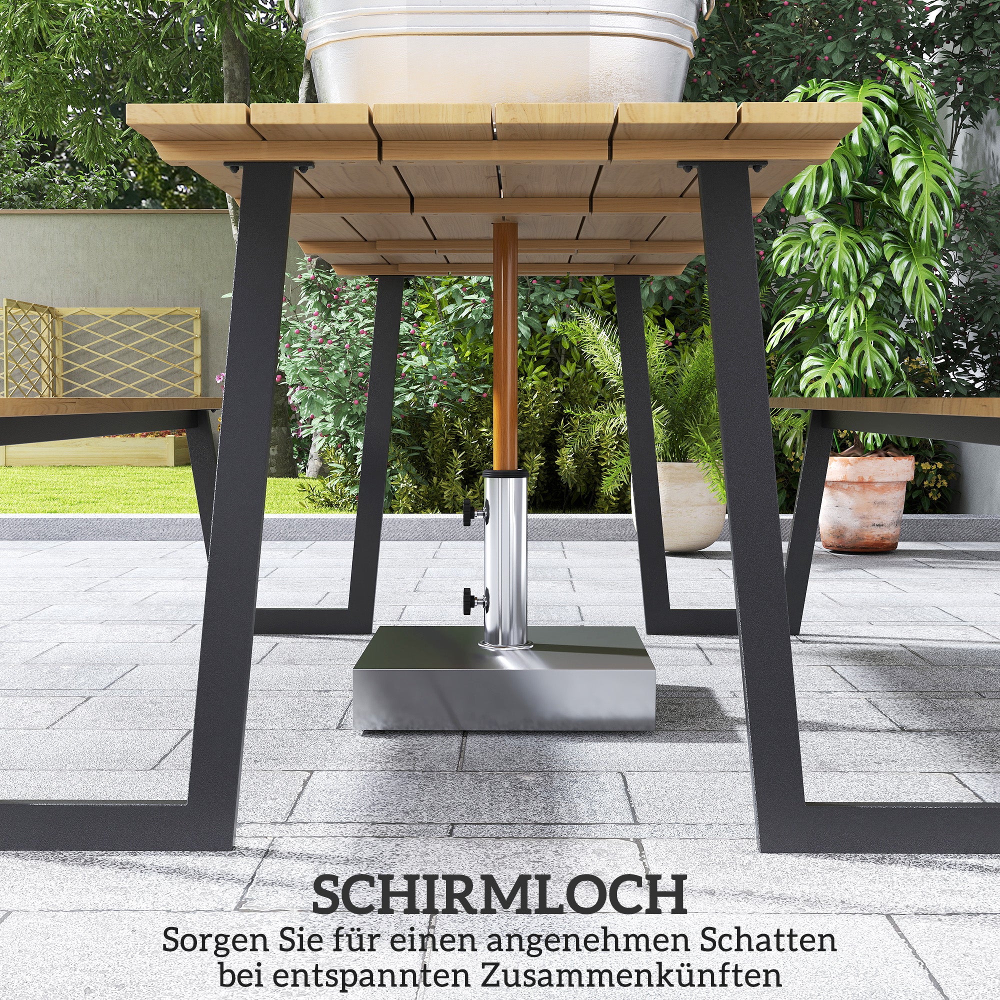 Wooden Beer Tent Set 3-Piece Party Tent Set with Umbrella Hole Beer Table 2 x Beer Bench Beer Table Set Seating Set Garden Furniture Set for Balcony, Camping, Garden 175 x 148 x 78 cm Natural Wood