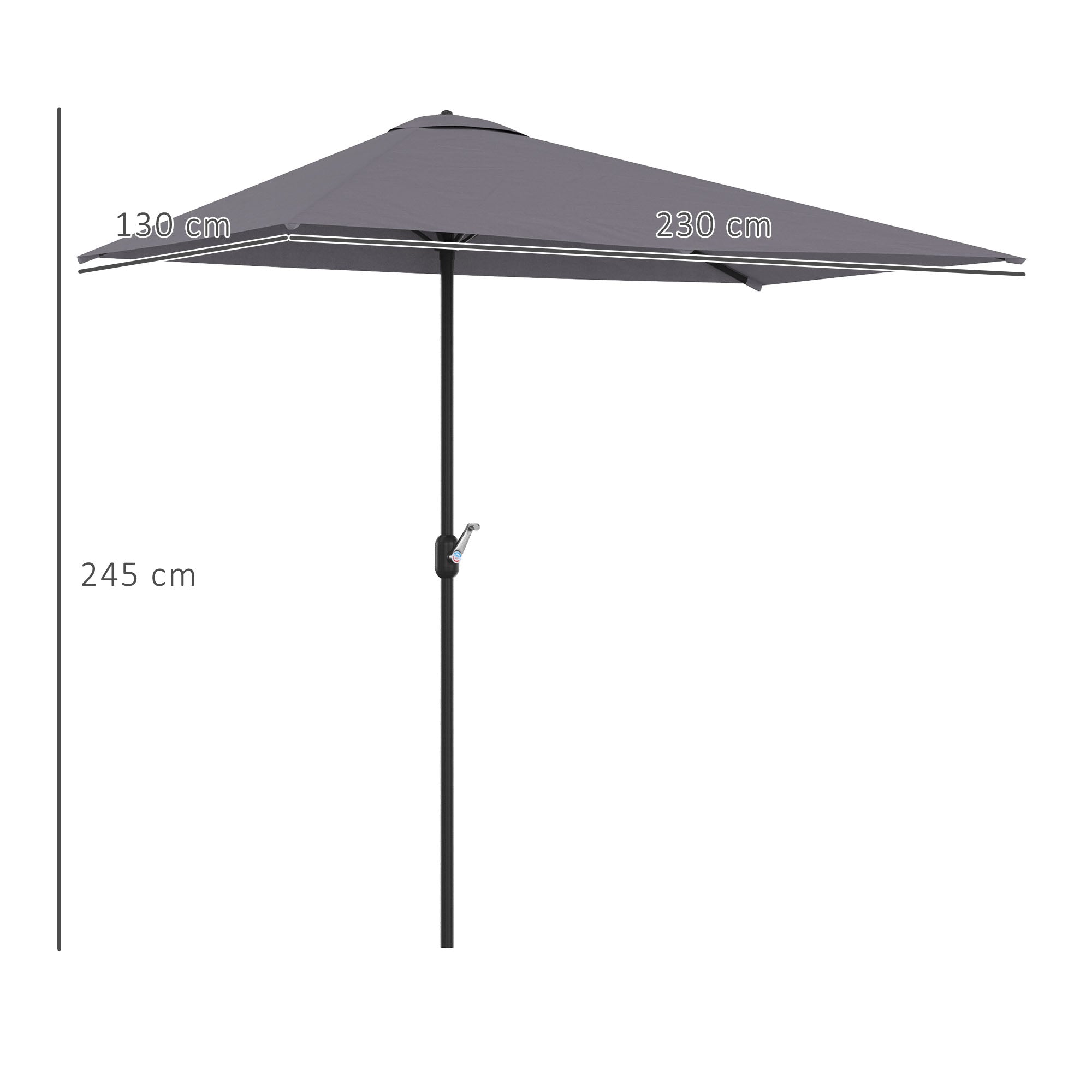 Rectangular Umbrella 90.55"L x 51.18"W x 96.45"H Wall Parasol Half Umbrella with Crank UV Protection 30+ Waterproof Umbrella for Balcony Terrace Garden Gray