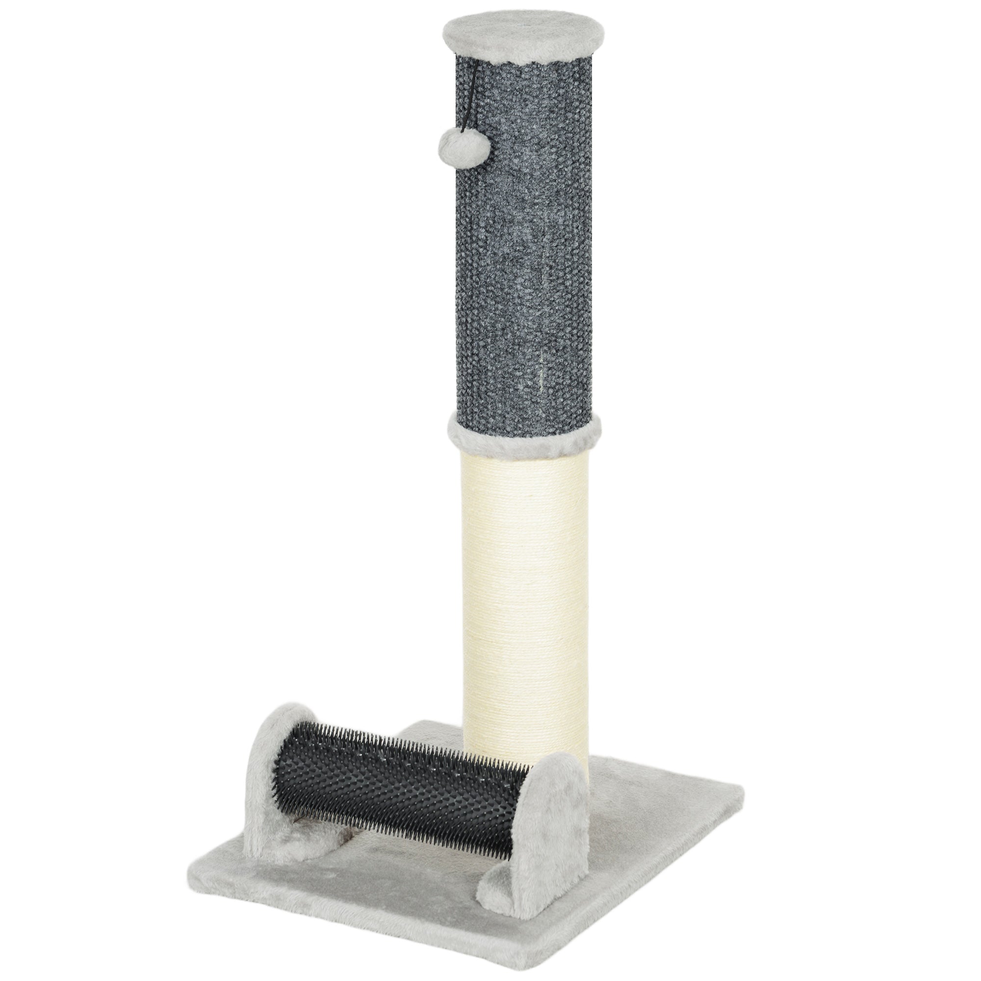 86 cm Cat Scratching Post, 3-in-1 Cat Scratcher Post with Large Base, Pineapple Pattern Carpet, Grooming Brush, and Play Ball, for Indoor, Light Gray