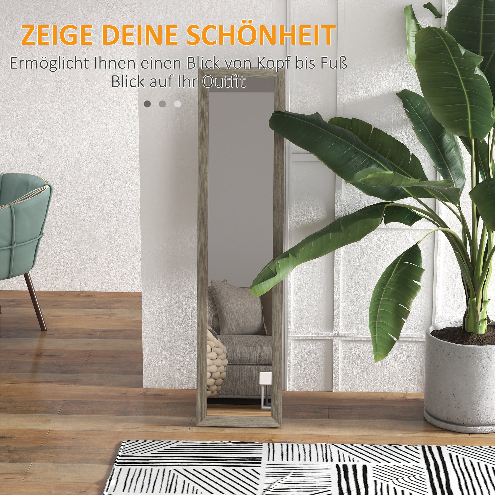 Full-Length Mirror, 37 x 157 cm (14.6 x 61.8 in) — Wall-Mountable or Freestanding Rectangular Framed Mirror for Living Room, Bedroom or Hallway, Gray