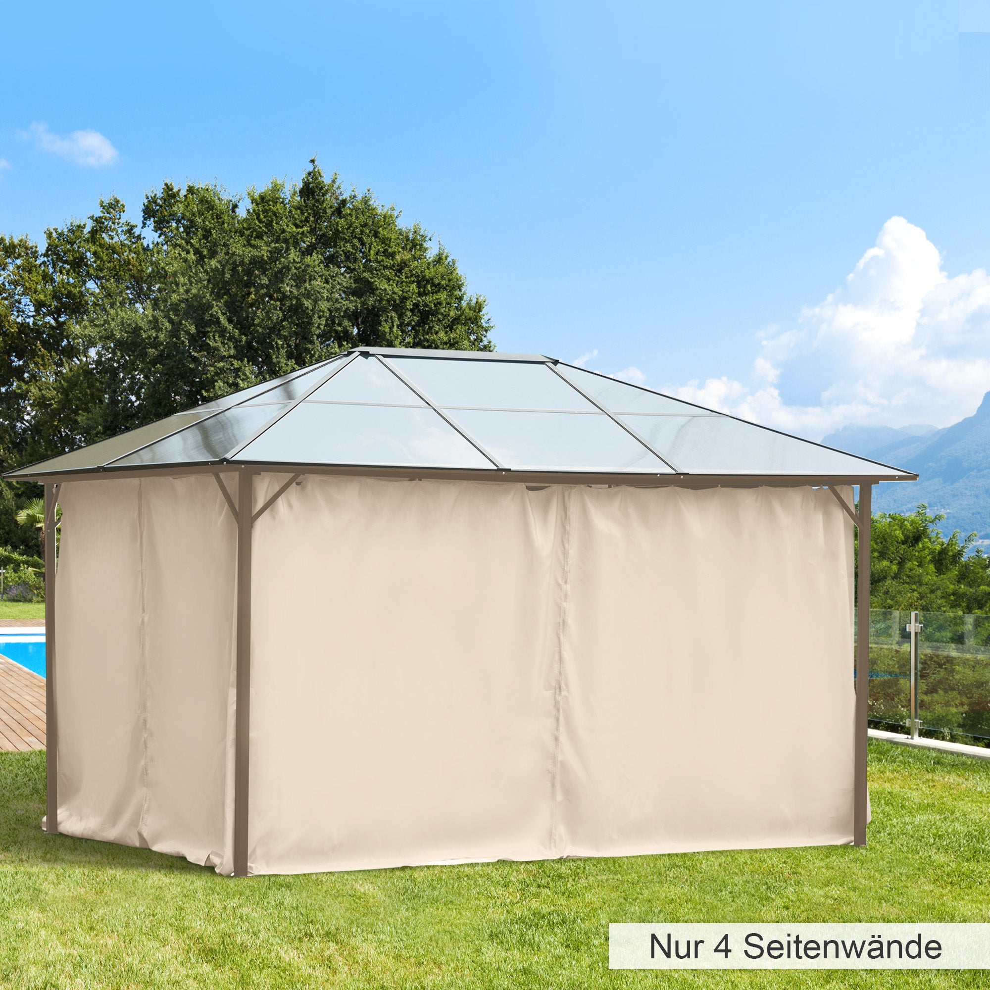 Side Wall 4-Piece Set for 3x4m Pavilion Side Walls with Hooks 352 x 205 cm Waterproof Stable Winterproof Side Panel Sides for Party Tent Garden Pavilion Beige