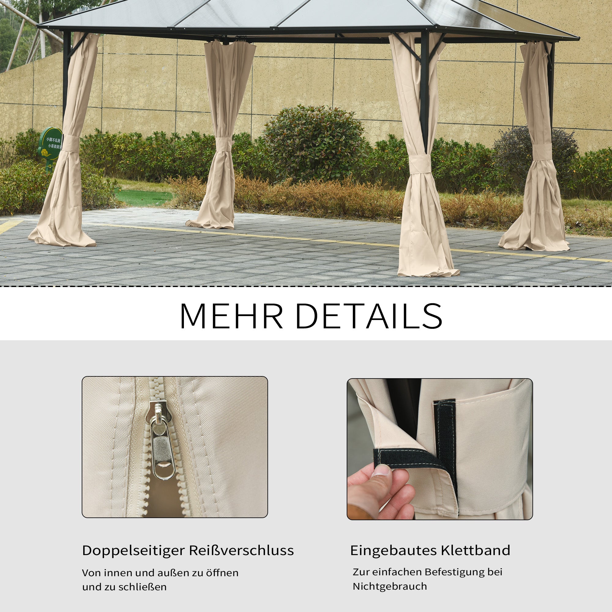 Side Wall 4-Piece Set for 3x4m Pavilion Side Walls with Hooks 352 x 205 cm Waterproof Stable Winterproof Side Panel Sides for Party Tent Garden Pavilion Beige