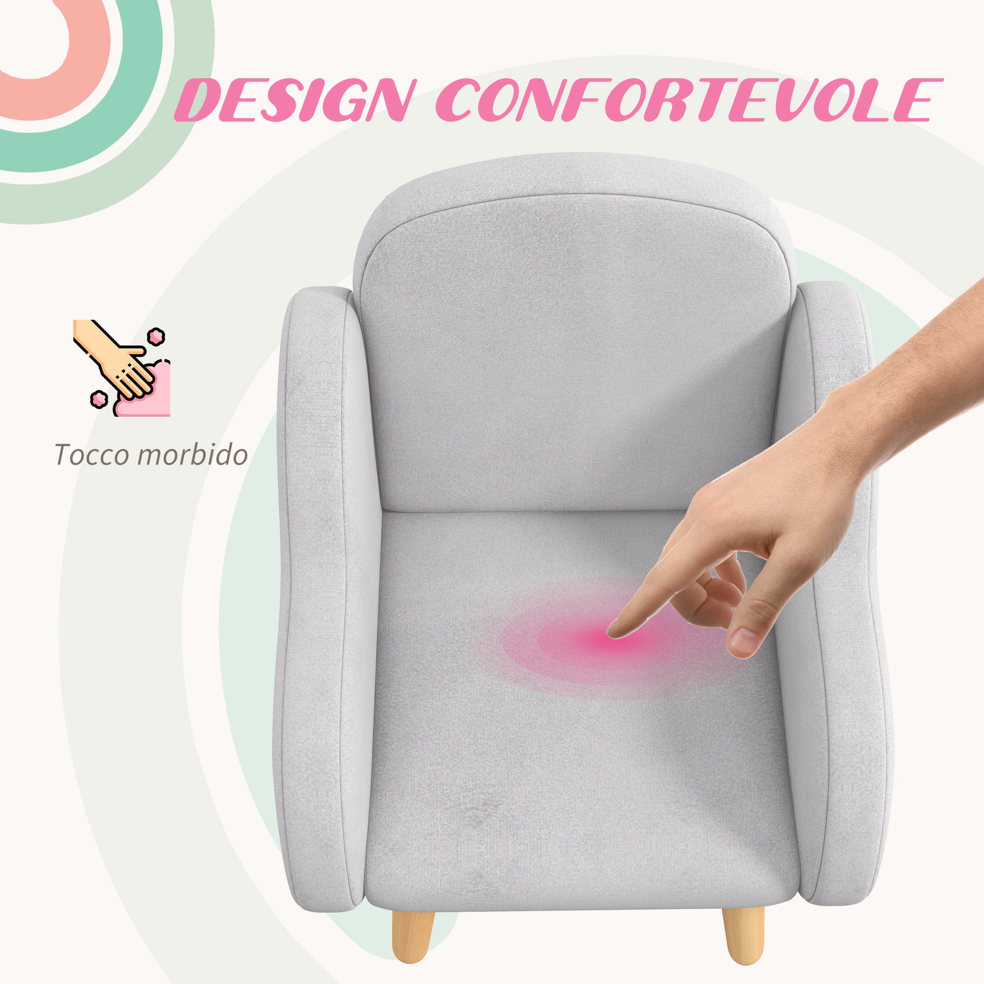 ZONEKIZ Scandinavian Style Children's Armchair with Cloud-Shaped Arms, Children's Armchair up to 3 Years in Fabric, 46x51x55cm, Grey