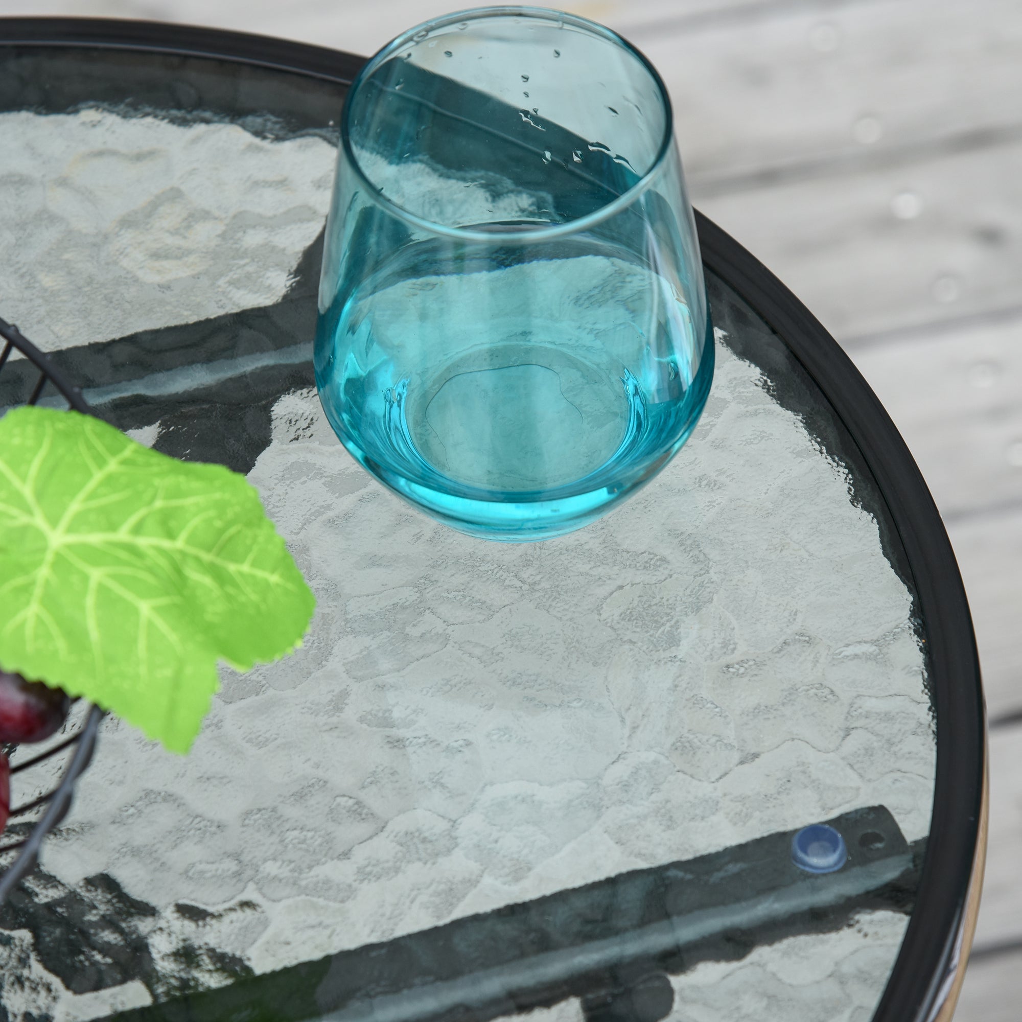 Folding Garden Table Ø45cm, Weatherproof Metal Balcony Table, Folding Table with Water Ripple Pattern, Outdoor Dining Table, Round Side Table for Garden Balcony Black