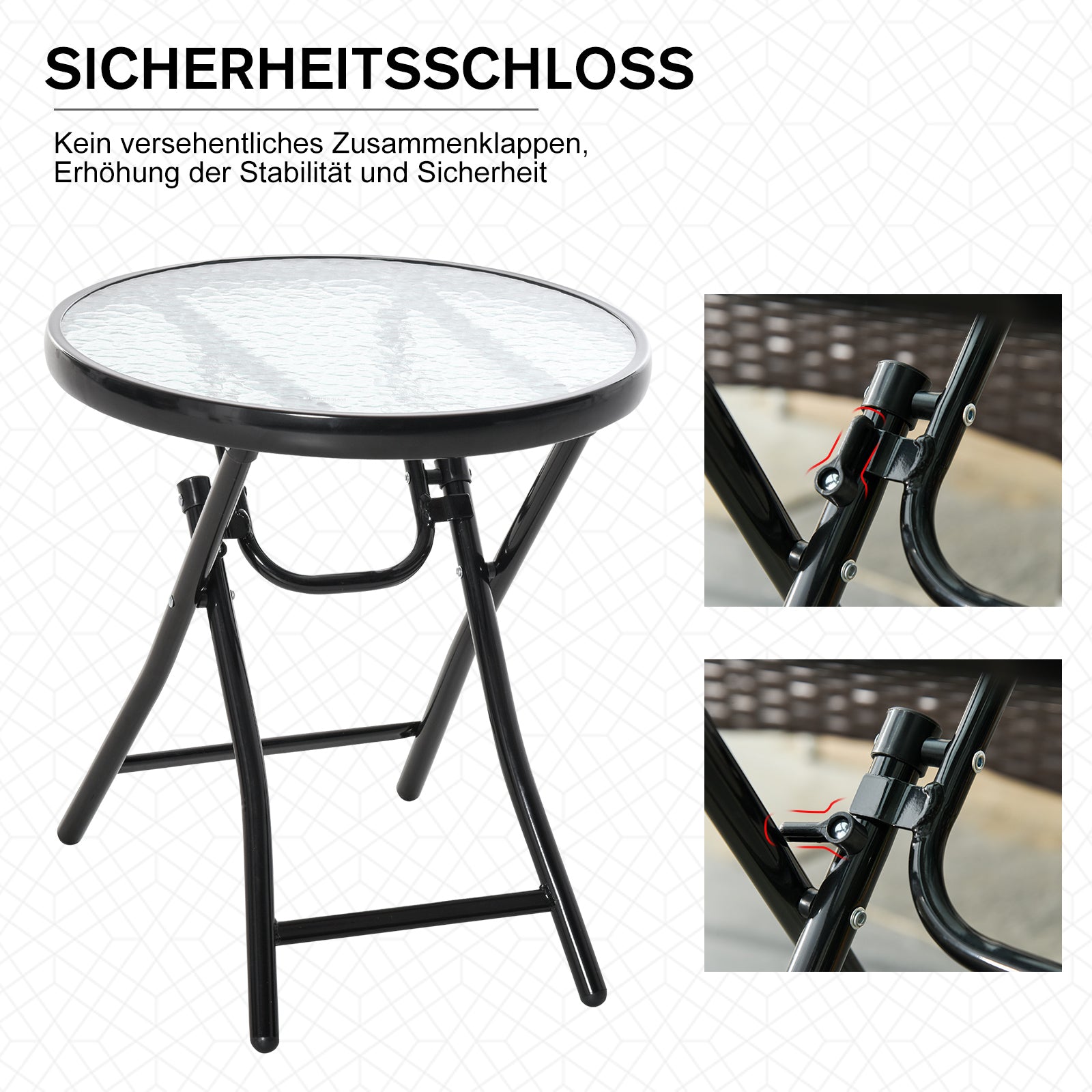 Folding Garden Table Ø45cm, Weatherproof Metal Balcony Table, Folding Table with Water Ripple Pattern, Outdoor Dining Table, Round Side Table for Garden Balcony Black