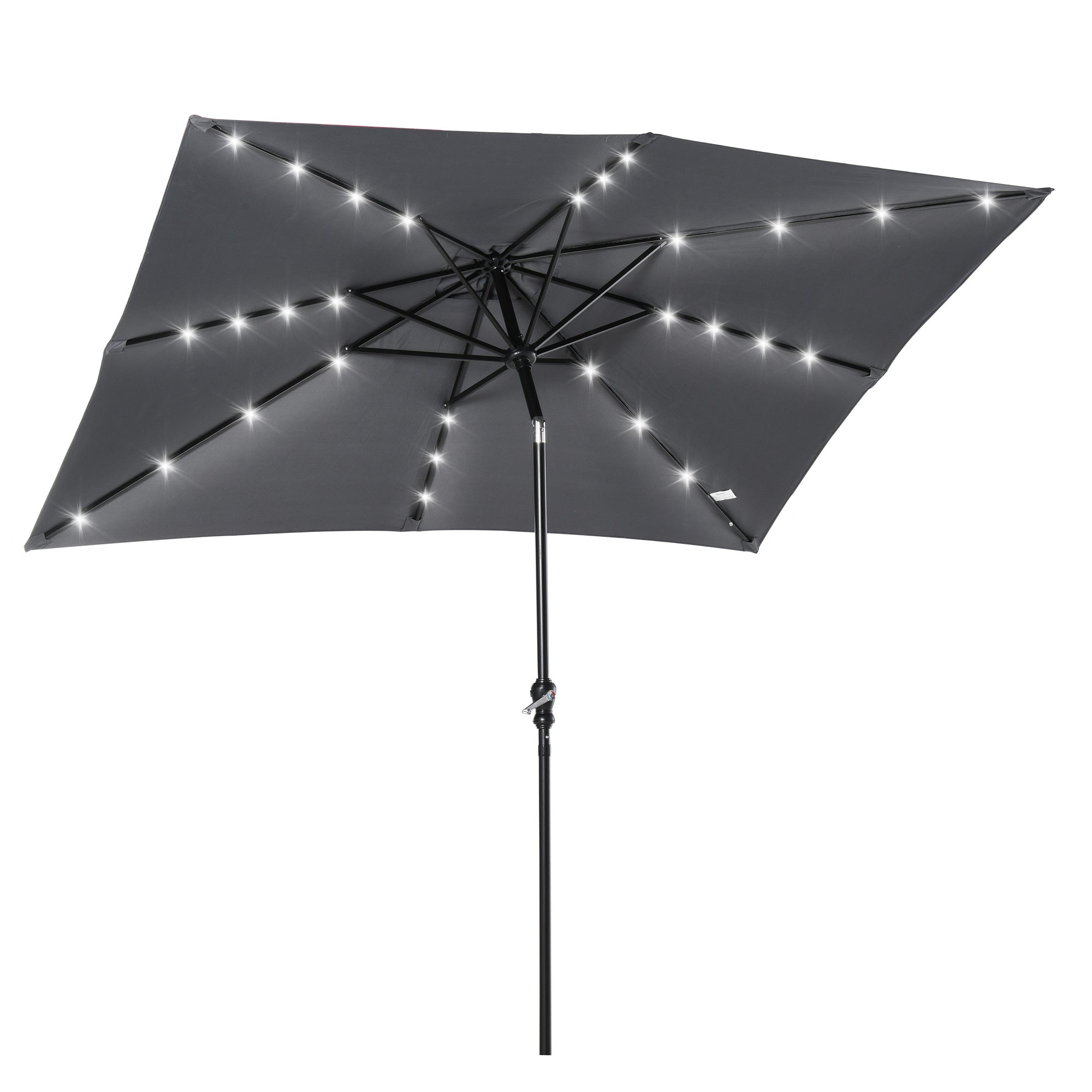 Garden Umbrella 268x205x248 cm Outdoor Terrace Umbrella with 45° Tilt Roof LED Solar Lights Steel Pole and Crank Parasol for Patio Terrace Dark Gray