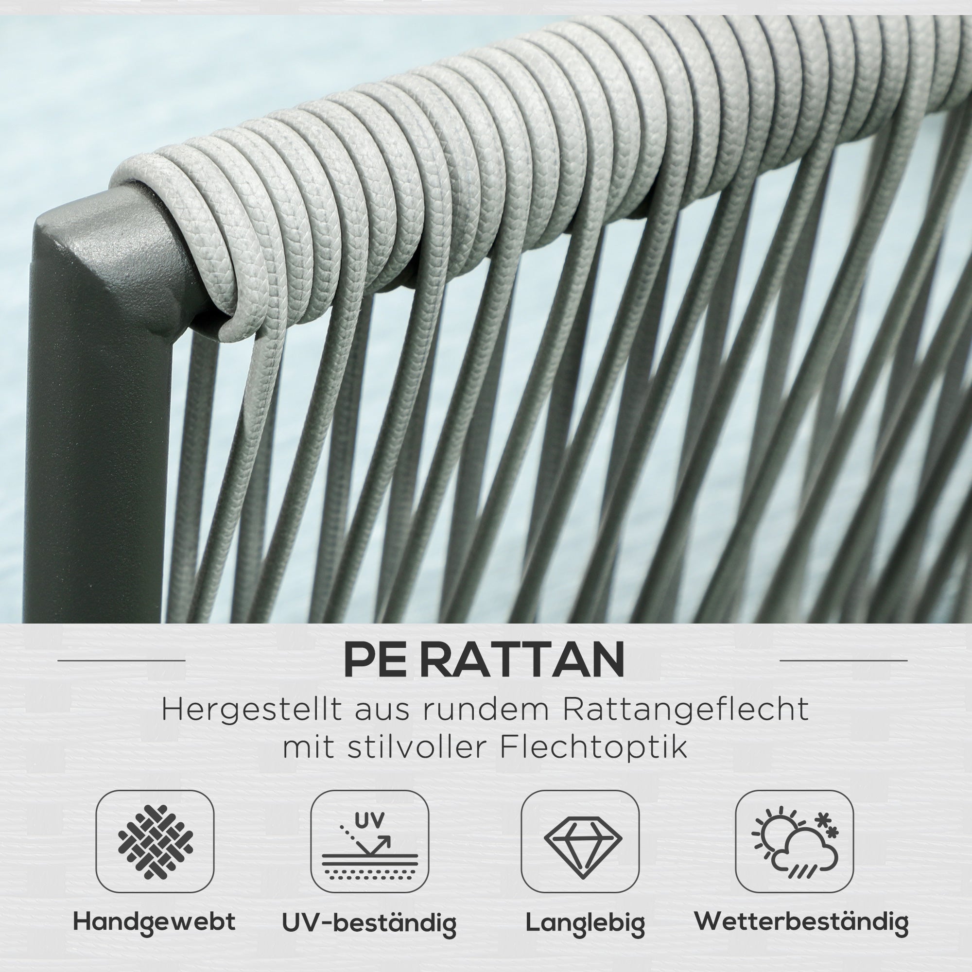 4-piece Rattan Garden Furniture Set, Seating Set with Cushions, Set with 2 Double Sofas, 1 Corner Sofa, 1 Coffee Table, Garden Set for Balcony, Patio, Aluminum+Polyester, Grey