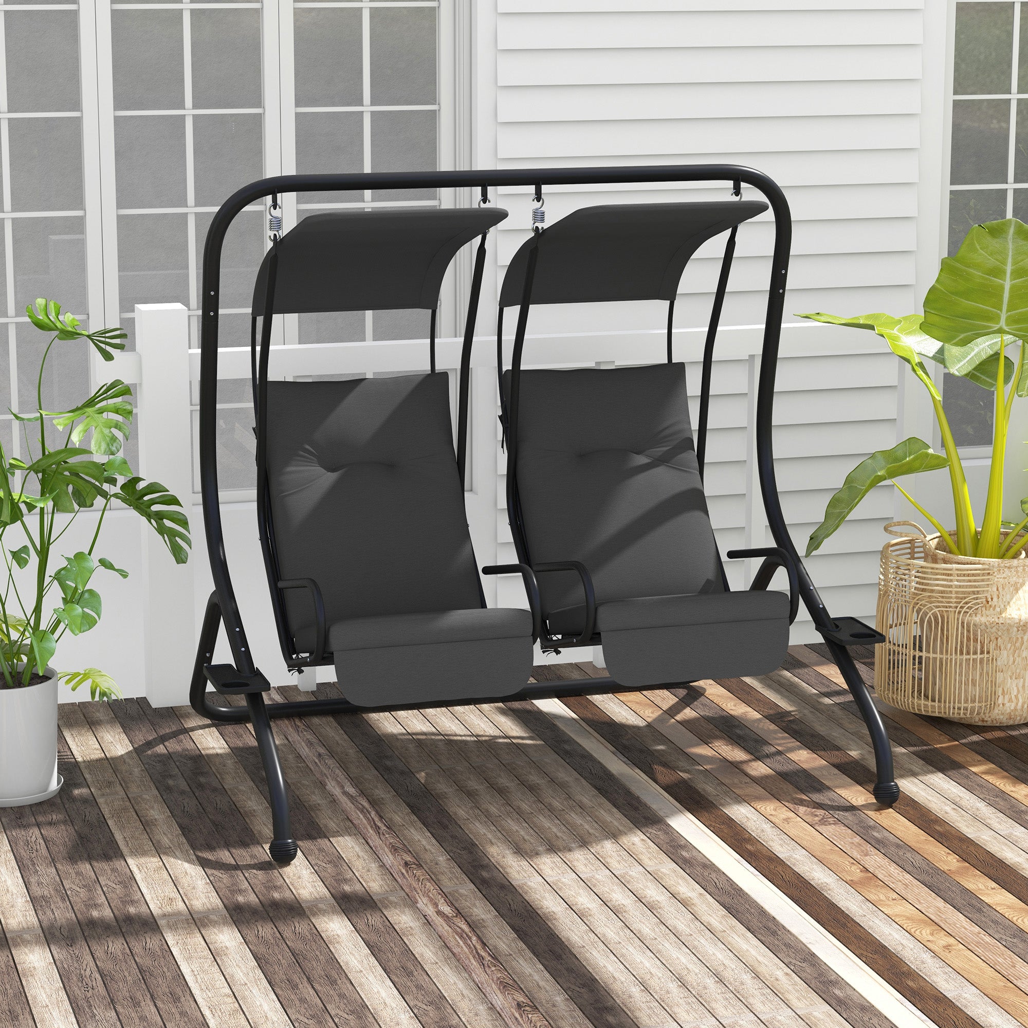 2-Seater Hollywood Swing Garden Swing with Sun Canopy Garden Steel Light Gray 170 x 136 x 170 cm