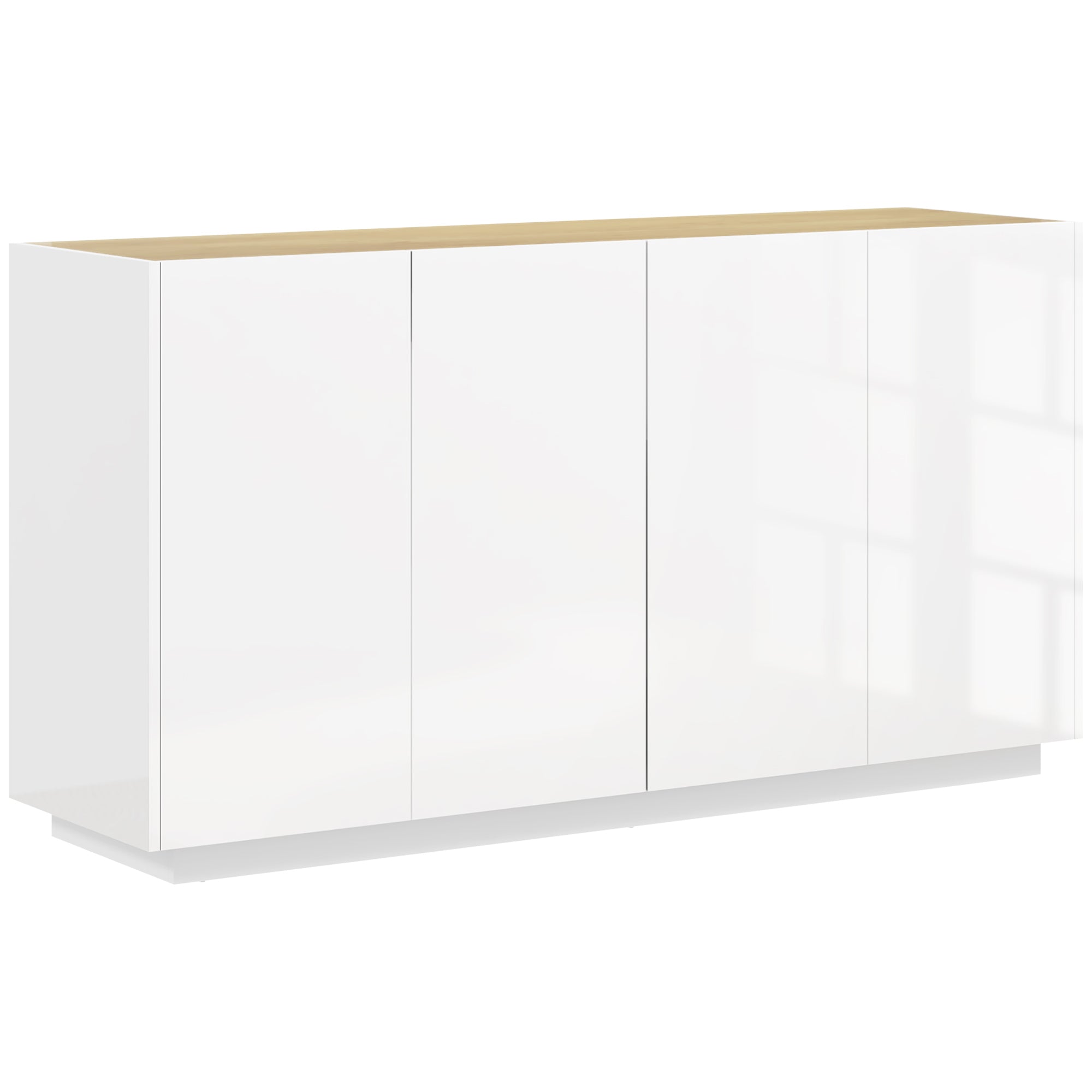 Dining Room Buffet, Kitchen Buffet, with 4 Soft-Close Doors and Adjustable Shelves, 140 x 40 x 75 cm, High Gloss White