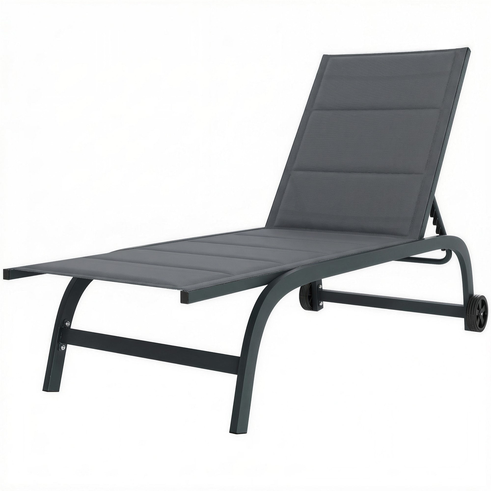 Aluminum Sun Lounger, 6-Position Adjustable Backrest with Wheels, 560 g/m² Textilene & Built-In Padding, Rust-Resistant Recliner for Patio, Pool, Garden, Beach — Dark Gray
