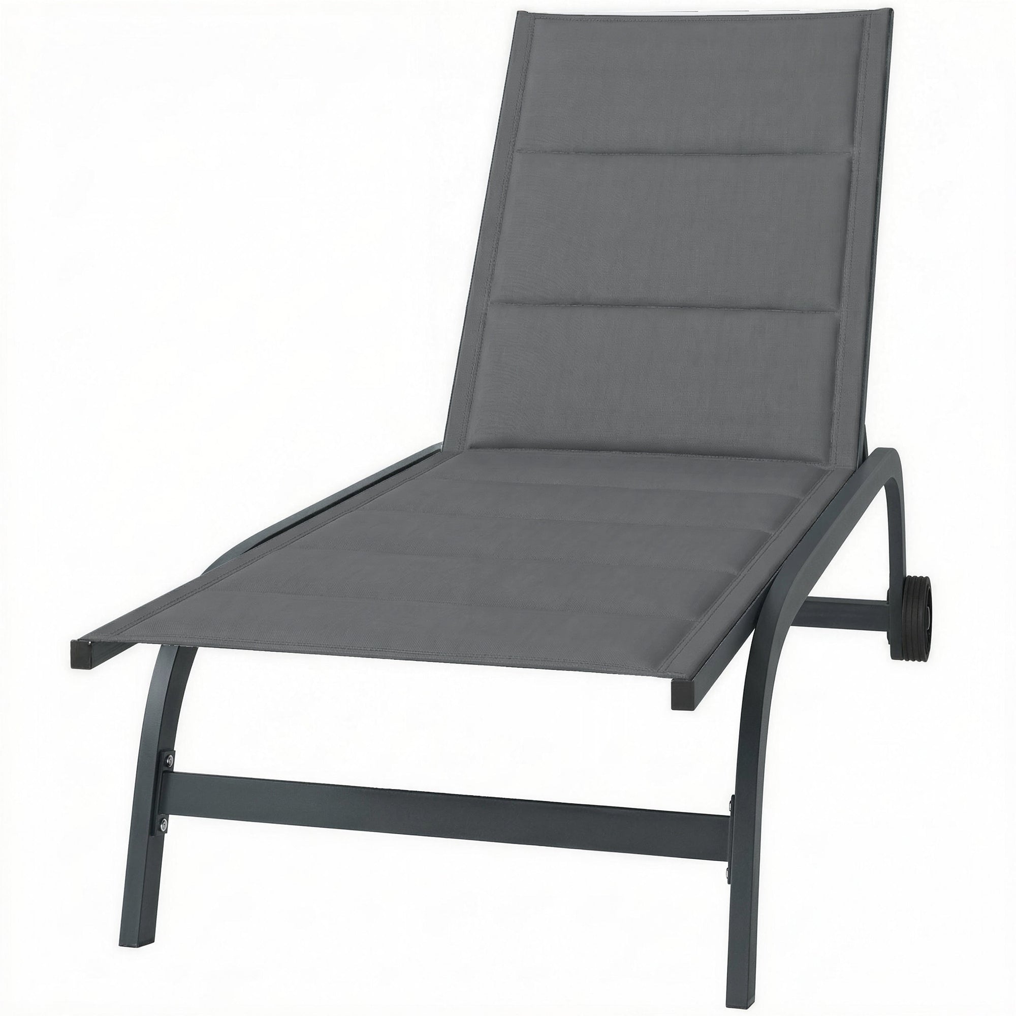 Aluminum Sun Lounger, 6-Position Adjustable Backrest with Wheels, 560 g/m² Textilene & Built-In Padding, Rust-Resistant Recliner for Patio, Pool, Garden, Beach — Dark Gray