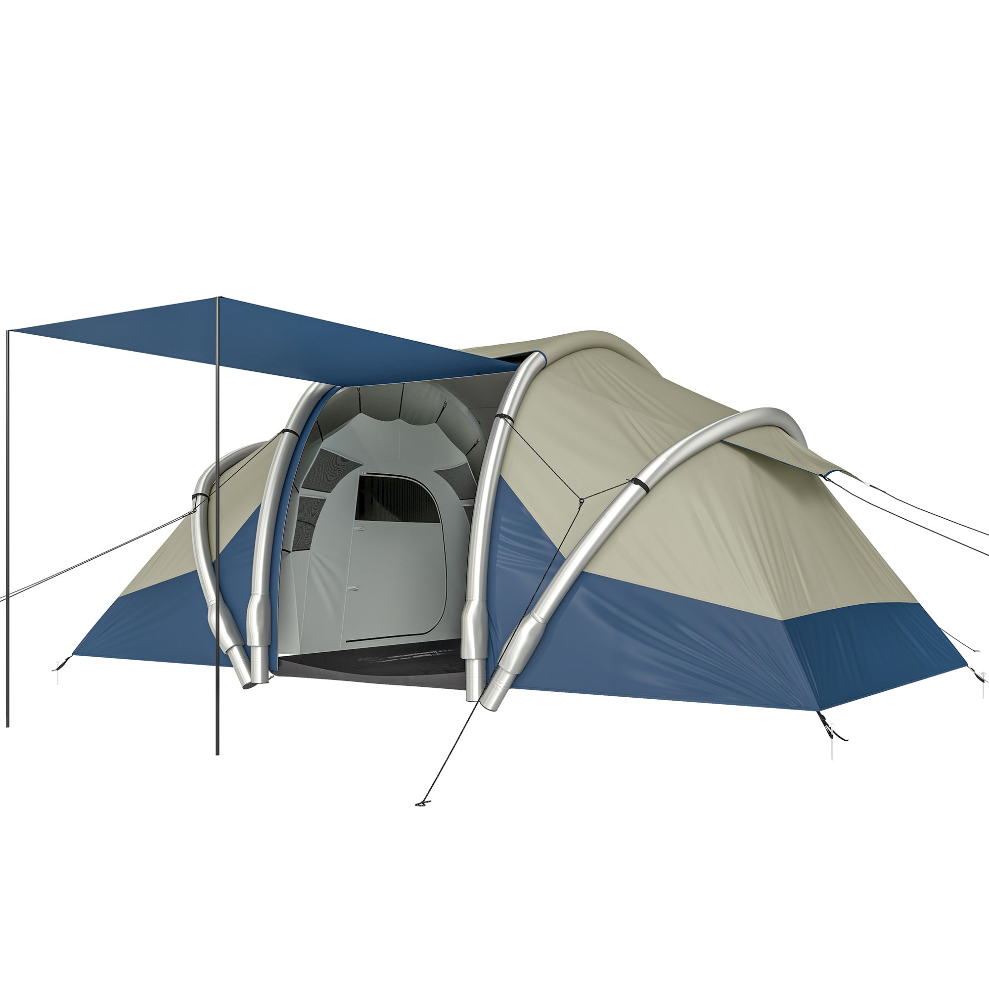 Inflatable 4-Person Tent — Fast Setup Outdoor Camping Tent with Air Pump, 2 Bedrooms, Mesh Windows, Fluorescent Pegs, Front Awning, Waterproof Oxford Fabric