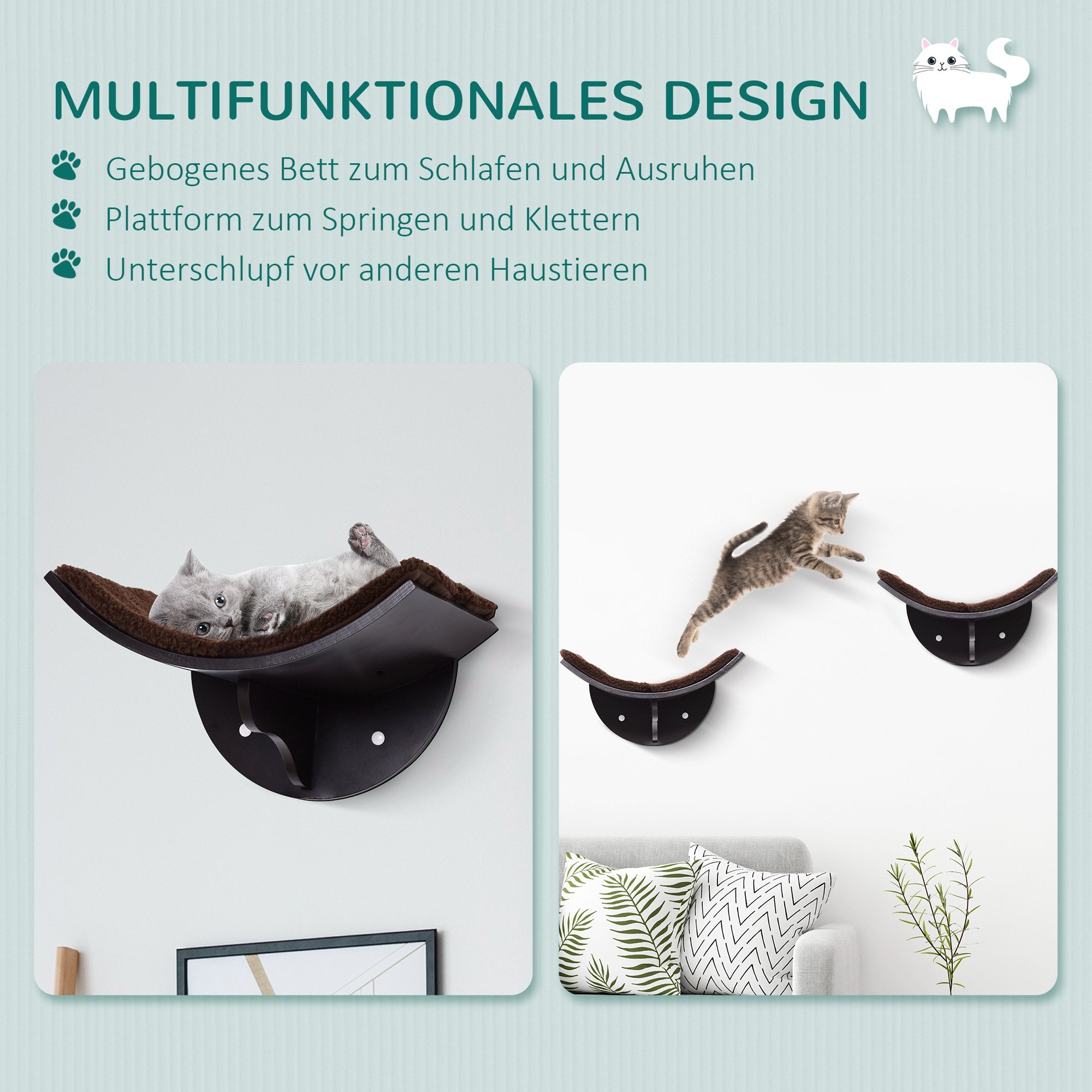 Cat Bed Cat Wall Bed Cat Shelf Wall Mount Plush Pad Brown 41 x 28 x 21 cm