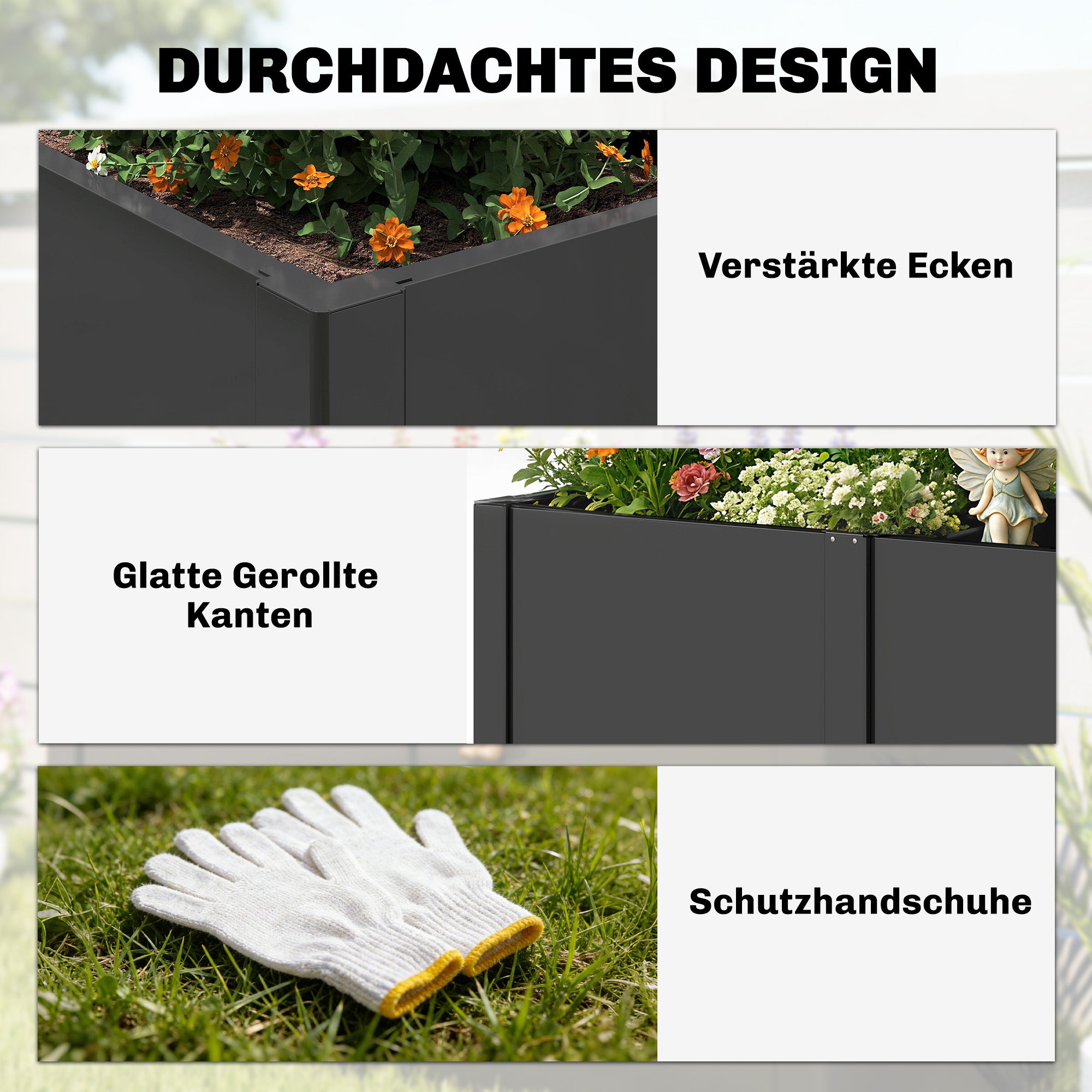 Metal Raised Garden Bed 59 x 21 x 22 in — Galvanized, UV-Protected, Open-Bottom Planter with Divider, Black