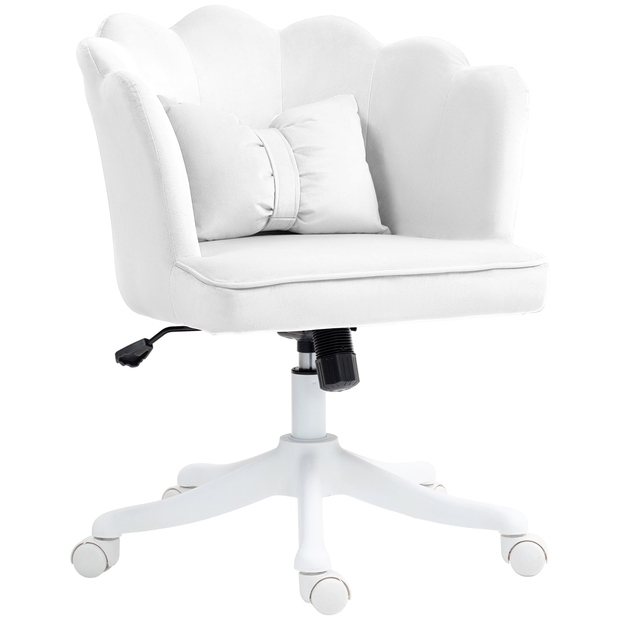 Office Chair Desk Chair with Armrest, Rocking Function, Height Adjustable Cosmetic Chair with Velvet Look, Padded Swivel Chair with Wide Seat for Bedroom, White
