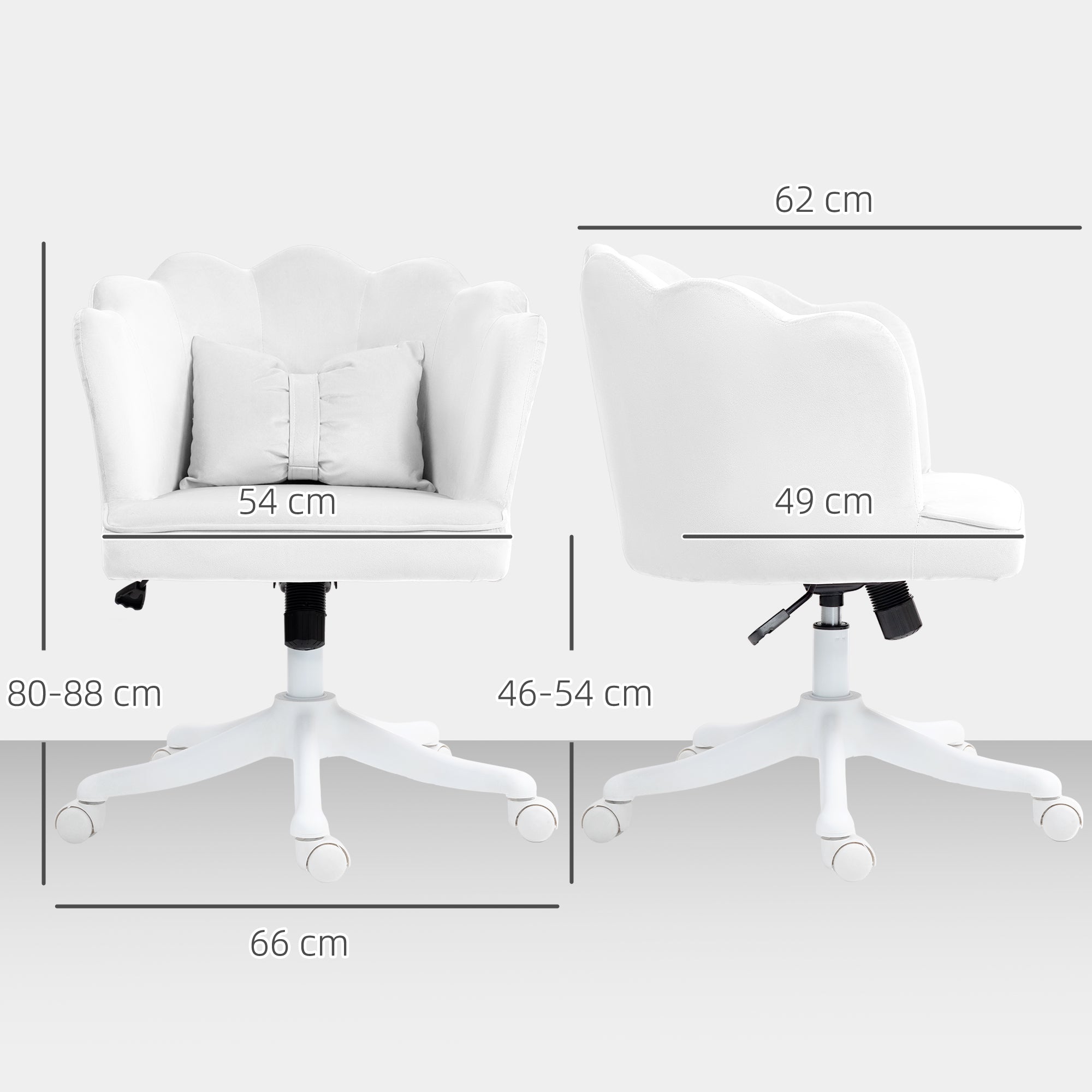Office Chair Desk Chair with Armrest, Rocking Function, Height Adjustable Cosmetic Chair with Velvet Look, Padded Swivel Chair with Wide Seat for Bedroom, White