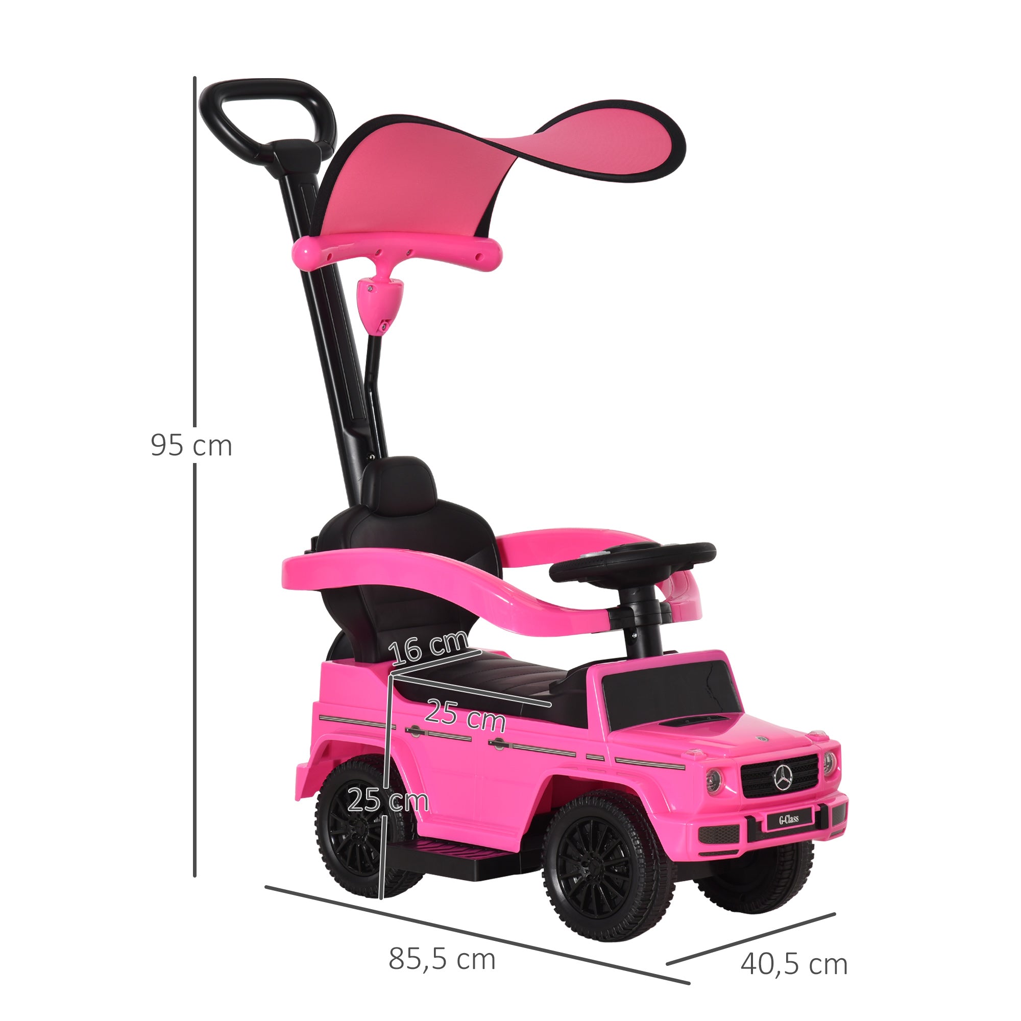 Kids Ride On Toy with Mercedes G350 License Ride On Toy for 1-3 Year Olds with Horn Removable Canopy and Guardrail Load 25 kg 85.5x40.5x95 cm Pink