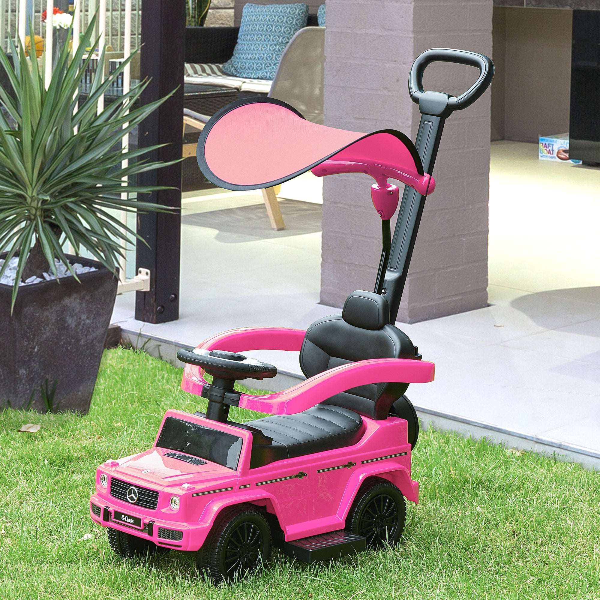 Kids Ride On Toy with Mercedes G350 License Ride On Toy for 1-3 Year Olds with Horn Removable Canopy and Guardrail Load 25 kg 85.5x40.5x95 cm Pink