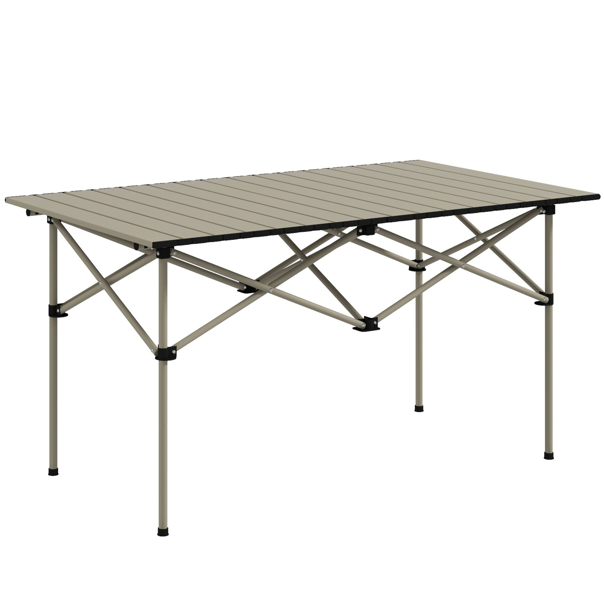 Camping Table Folding Table with Roll-Up Tabletop X-Frame Garden Table Made of Aluminum Lightweight for 2 Persons Side Table Folding Table for Garden Balcony Camping 95 x 55cm Khaki