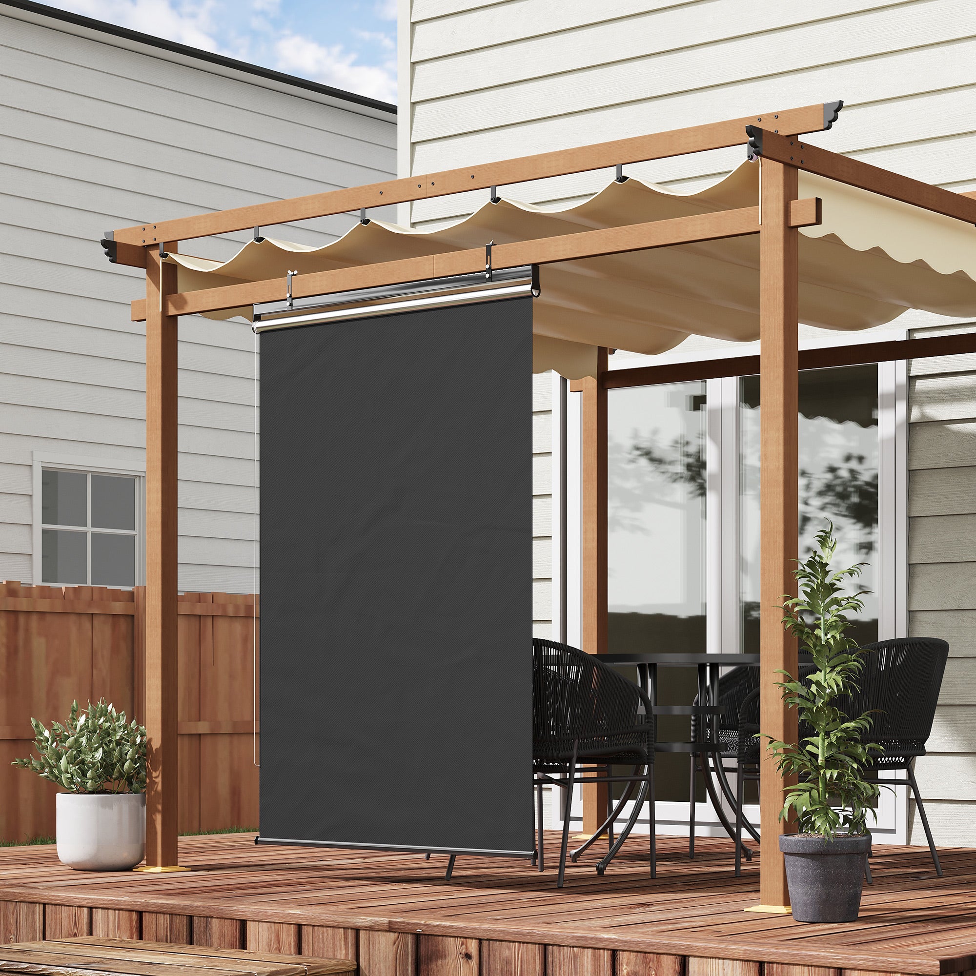 Vertical Awning Balcony Privacy Screen with Sun Protection, 124 x 222cm Balcony Blind with Hooks, Privacy Screen for Pavilion, Pergola, Polyester, Dark Gray