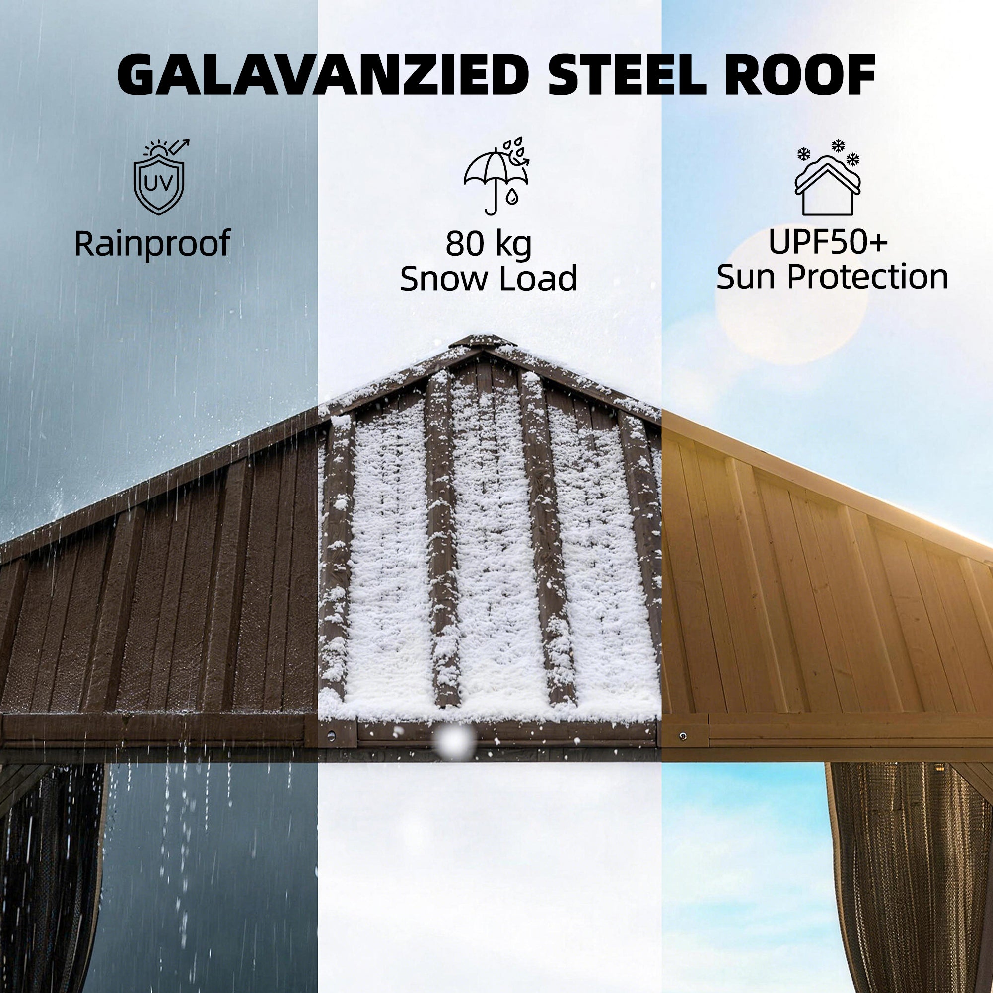 Garden Gazebo ~3 x 3 m Aluminum Gazebo with Steel Hardtop, Mosquito Nets & 4 Side Curtains, UPF50+, Water-Resistant, Stable Outdoor Pergola with Ceiling Hook for Garden & Patio, Brown