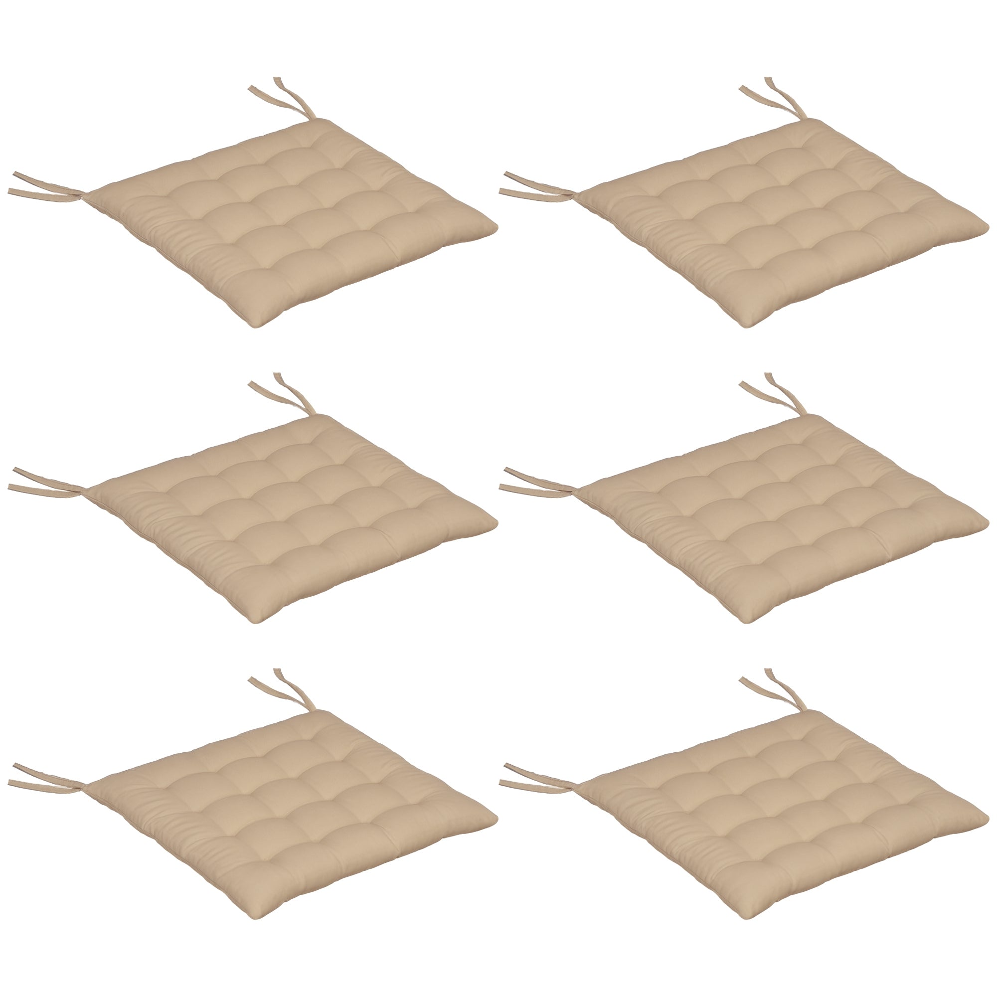 Set of 6 garden chair cushions, Tufted outdoor cushions, high comfort cm with ties, dim. 40L x 40W cm Khaki