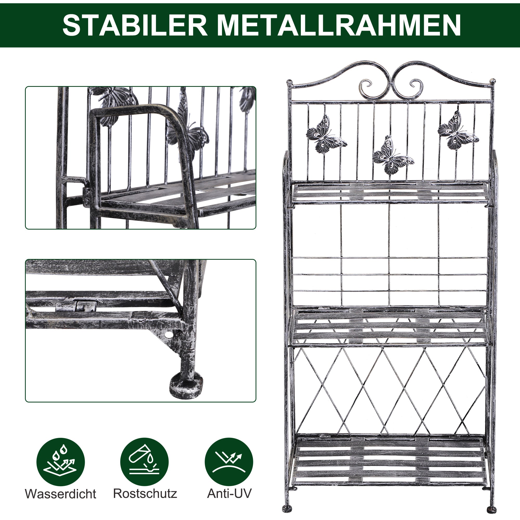 3-Tier Folding Plant Stand Plant Shelf for Outdoor Use like Balcony, Terrace, or Garden Metal Flower Stand Flower Ladder Garden Shelf Silver Gray