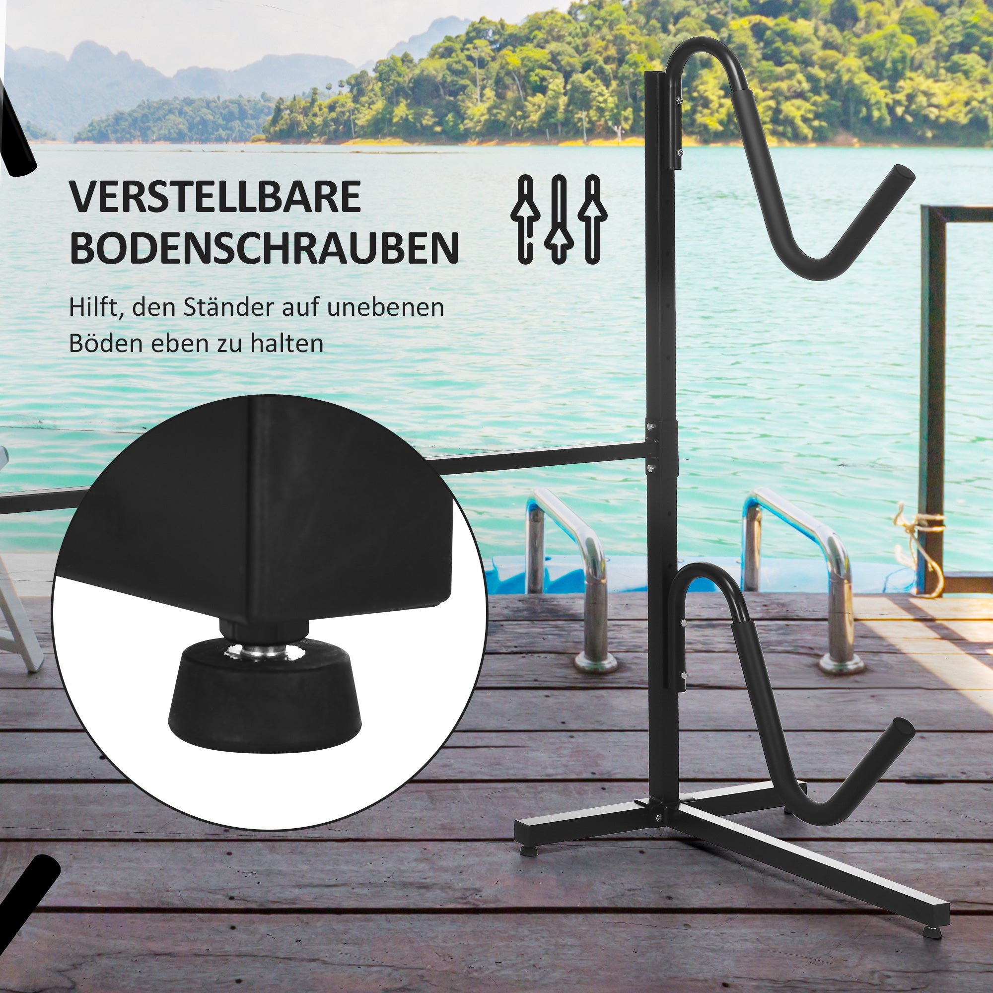 SPORTNOW Kayak Rack, Kayak Holder, Adjustable Kayak Stand for 2 Kayaks, Surfboards, Stand-Up Paddles, Padded Support Arms, Metal