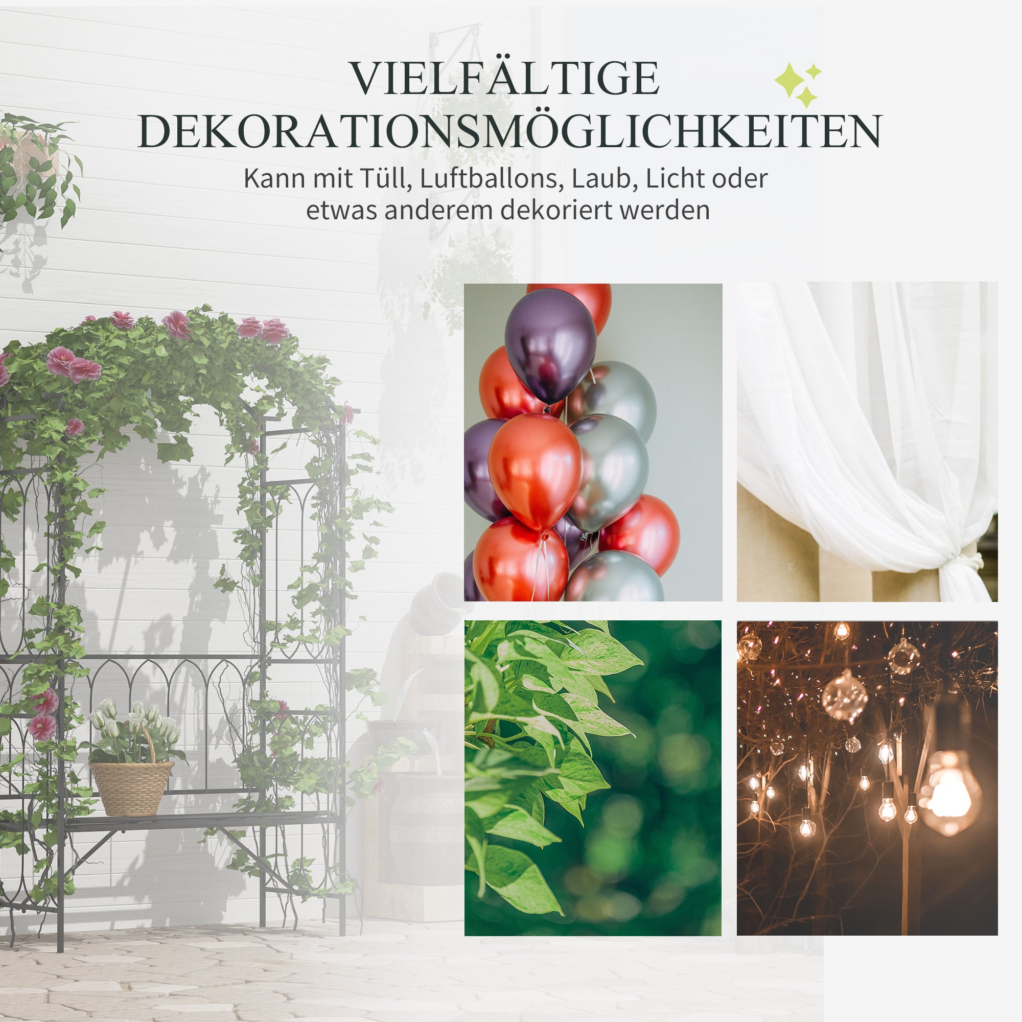 Metal Rose Arch Climbing Plant Support Garden Arch with Bench Top Archway for Roses Arbours Rose Support Trellis for Garden 115 x 50 x 203 cm Black