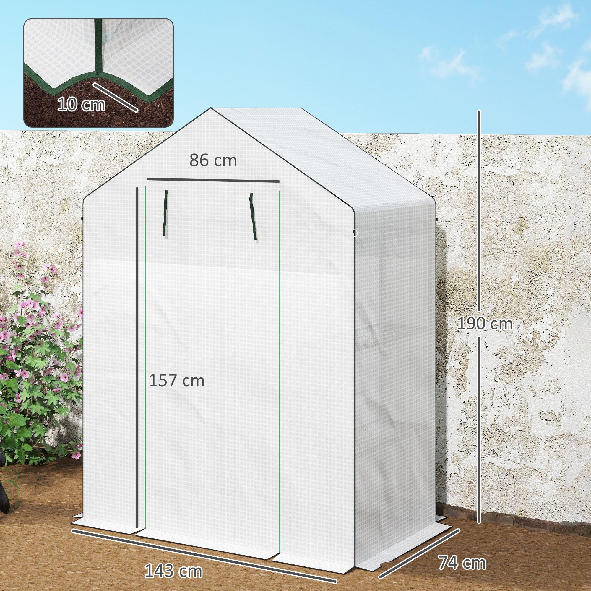 Greenhouse with Rolling Door, Window, Shelves, Winterproof Steel Frame Greenhouse for Balcony, Garden, Tomato House 143 x 74 x 190 cm, Tomato Greenhouse for Tomatoes, Vegetables, White
