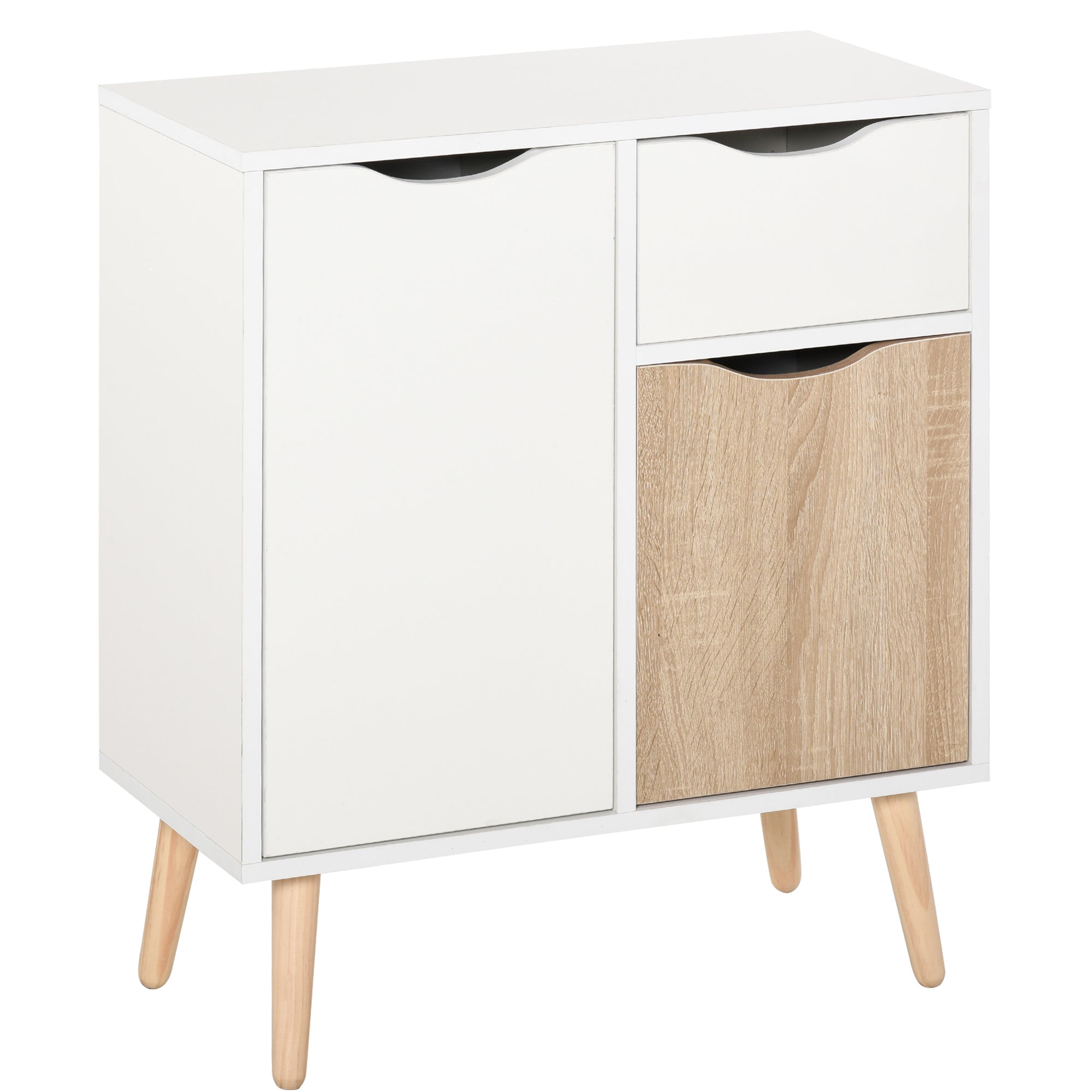 Buffet Storage Furniture Scandinavian Design 2 Cabinets Sliding Drawer White Oak Light