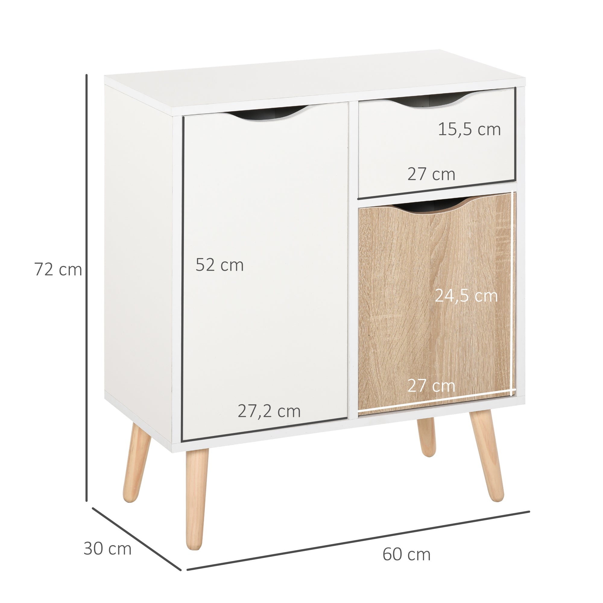Buffet Storage Furniture Scandinavian Design 2 Cabinets Sliding Drawer White Oak Light