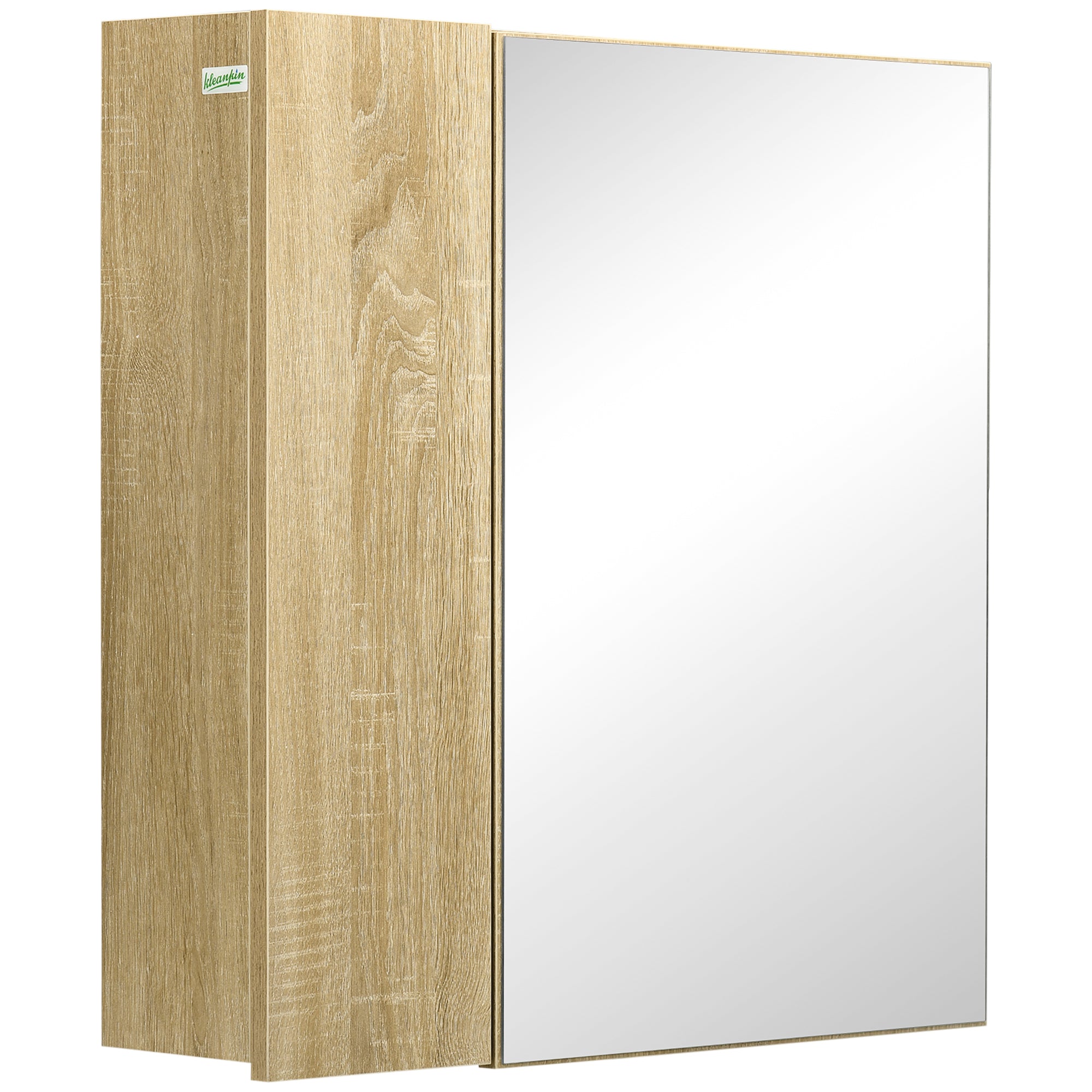 Bathroom Cabinet with Mirror and 4 Internal Shelves, in Chipboard, 60x15x60cm, Wood Color