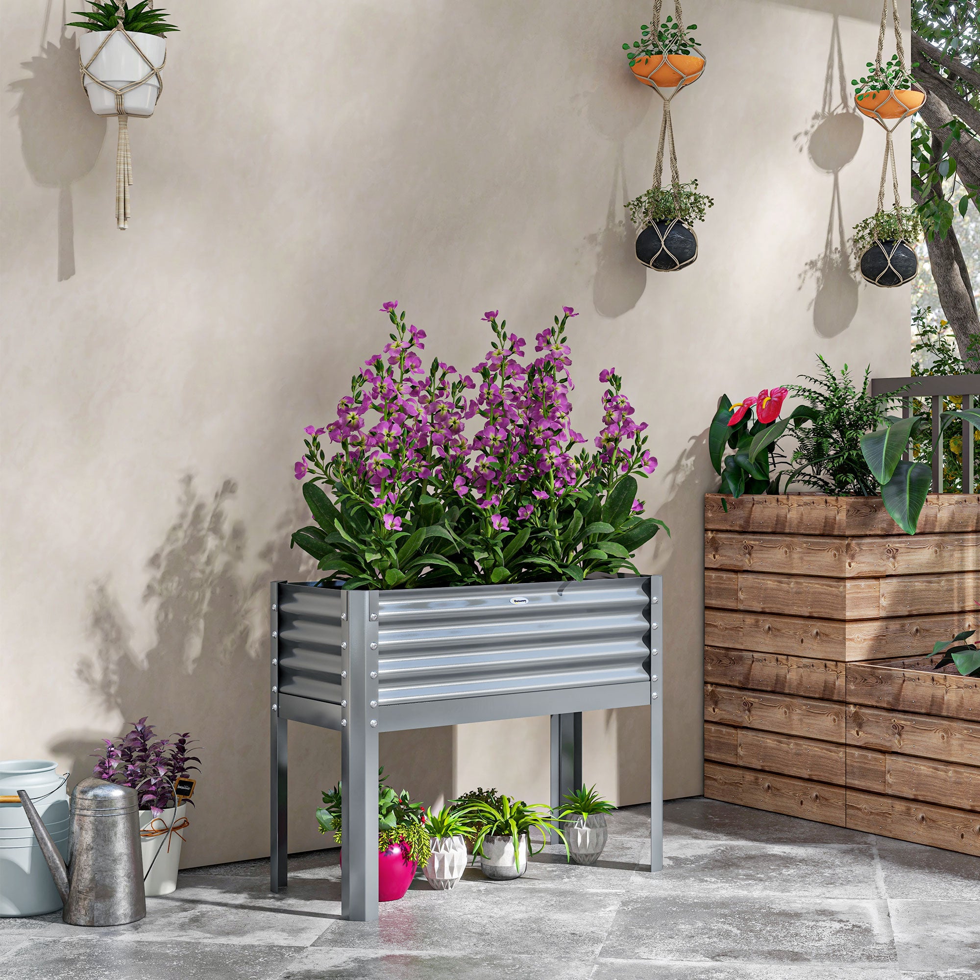 Raised Bed, Raised Planter Box, Cold Frame made of Steel, Herb Bed, Planter Box for Garden, Balcony, Gray, 100 x 45 x 80 cm