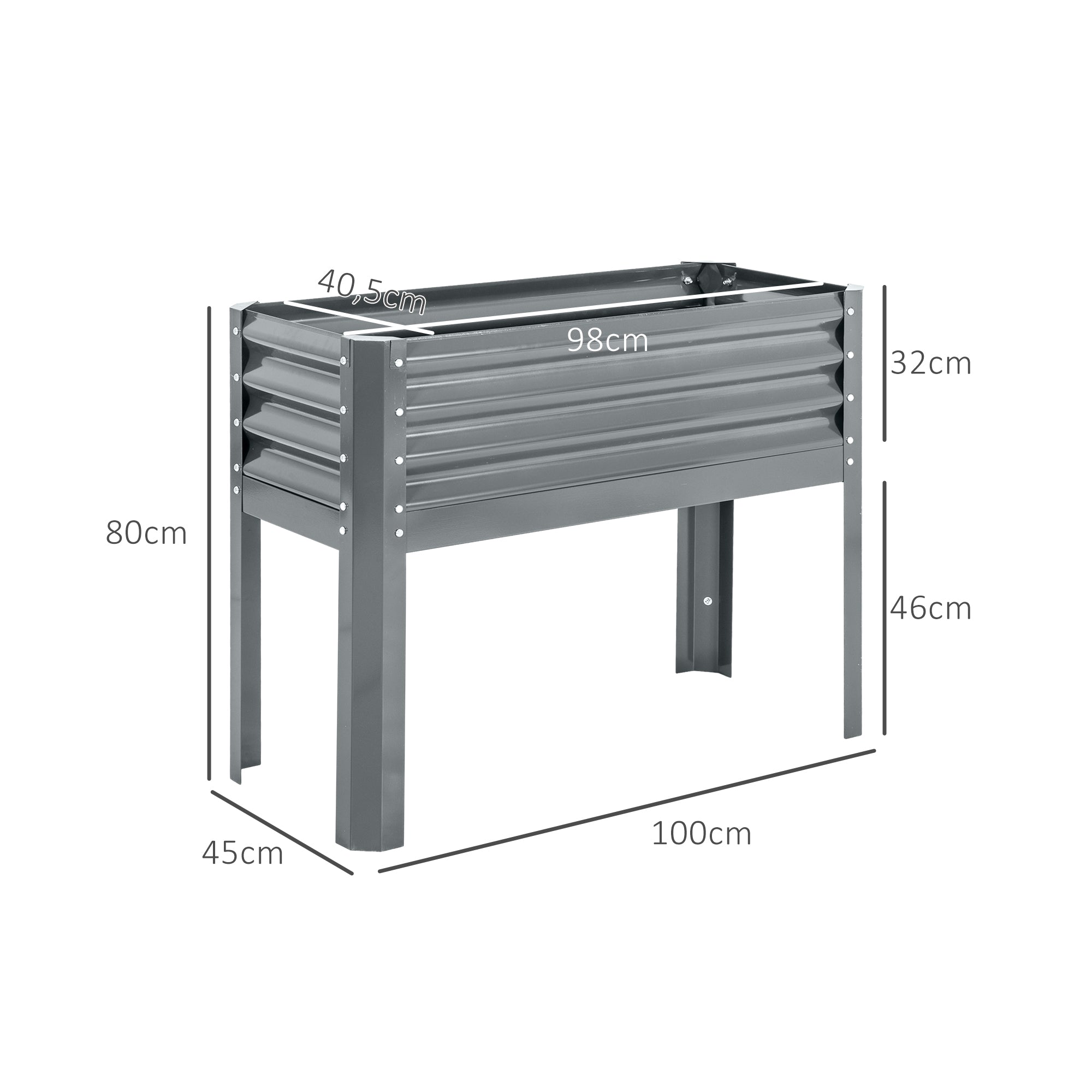 Raised Bed, Raised Planter Box, Cold Frame made of Steel, Herb Bed, Planter Box for Garden, Balcony, Gray, 100 x 45 x 80 cm