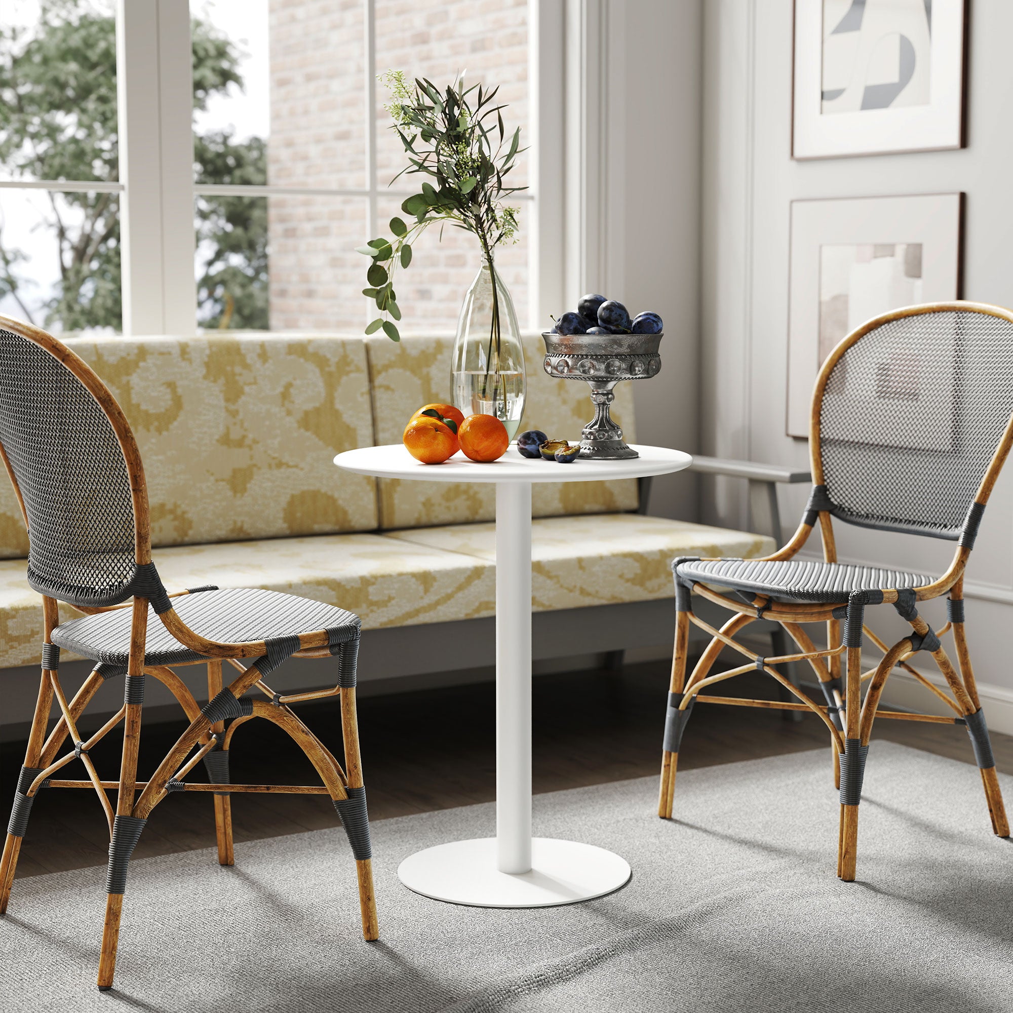 Dining Table, Round Kitchen Table for 2 People, Modern Dining Table for Living Room, Garden, Steel, Ø60 x 72 cm, White