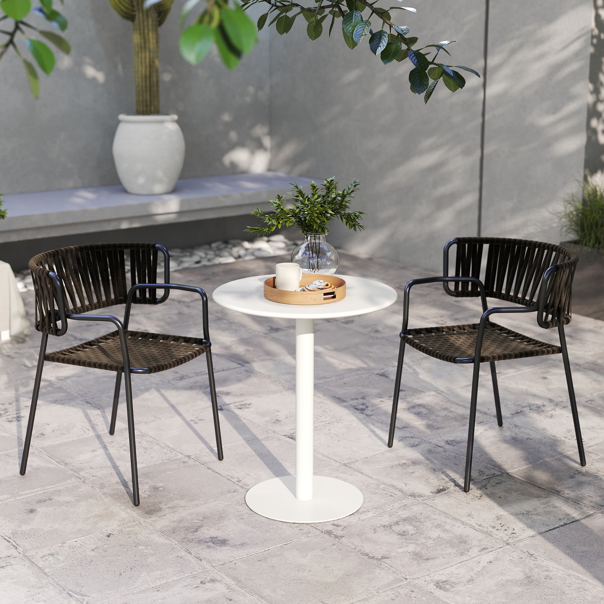 Dining Table, Round Kitchen Table for 2 People, Modern Dining Table for Living Room, Garden, Steel, Ø60 x 72 cm, White