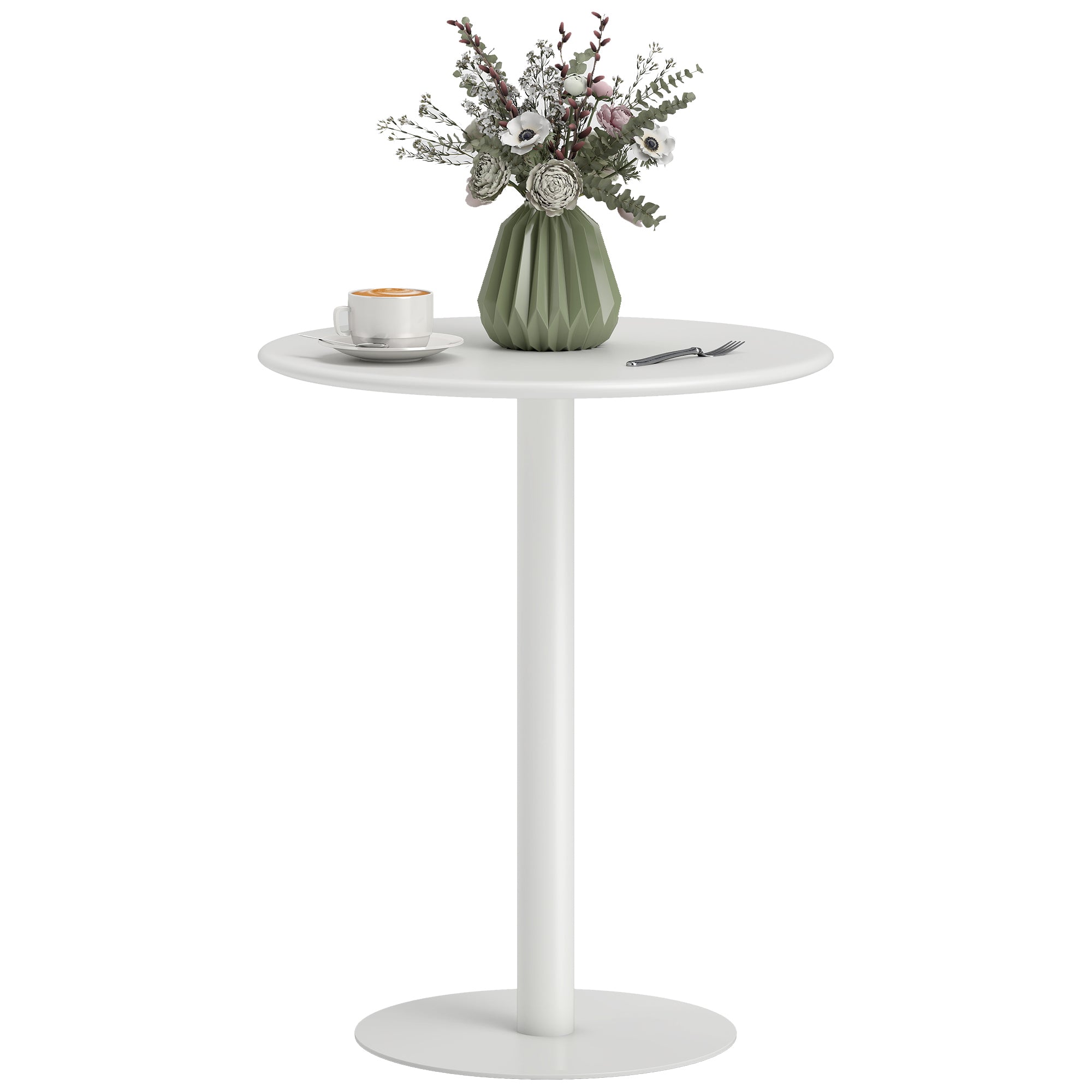 Dining Table, Round Kitchen Table for 2 People, Modern Dining Table for Living Room, Garden, Steel, Ø60 x 72 cm, White